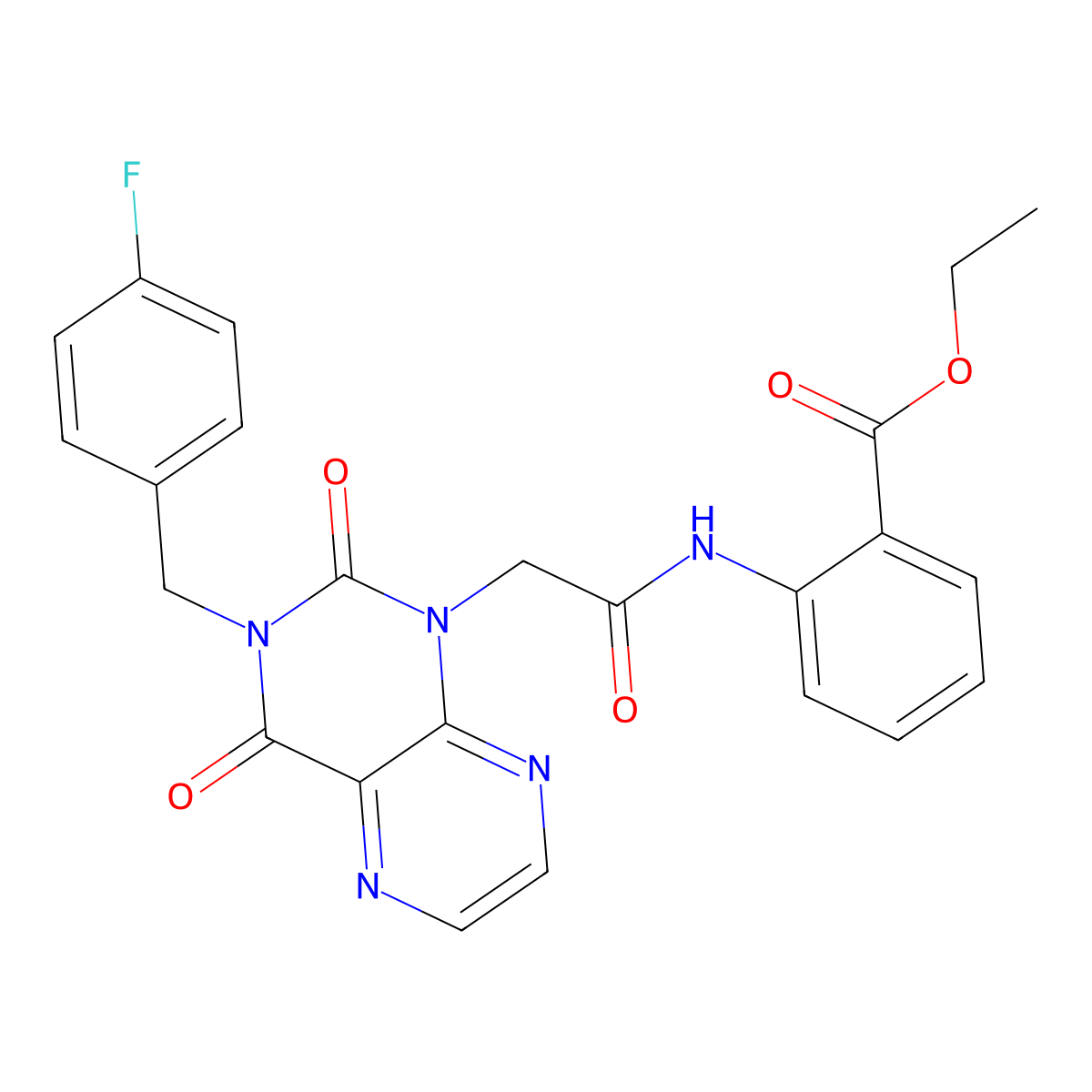 Ethyl 2-(2-{3-[(4-fluorophenyl)methyl]-2,4-dioxo-1,2,3,4-tetrahydropteridin-1-yl}acetamido)benzoate molecular structure, CAS 1040677-50-6