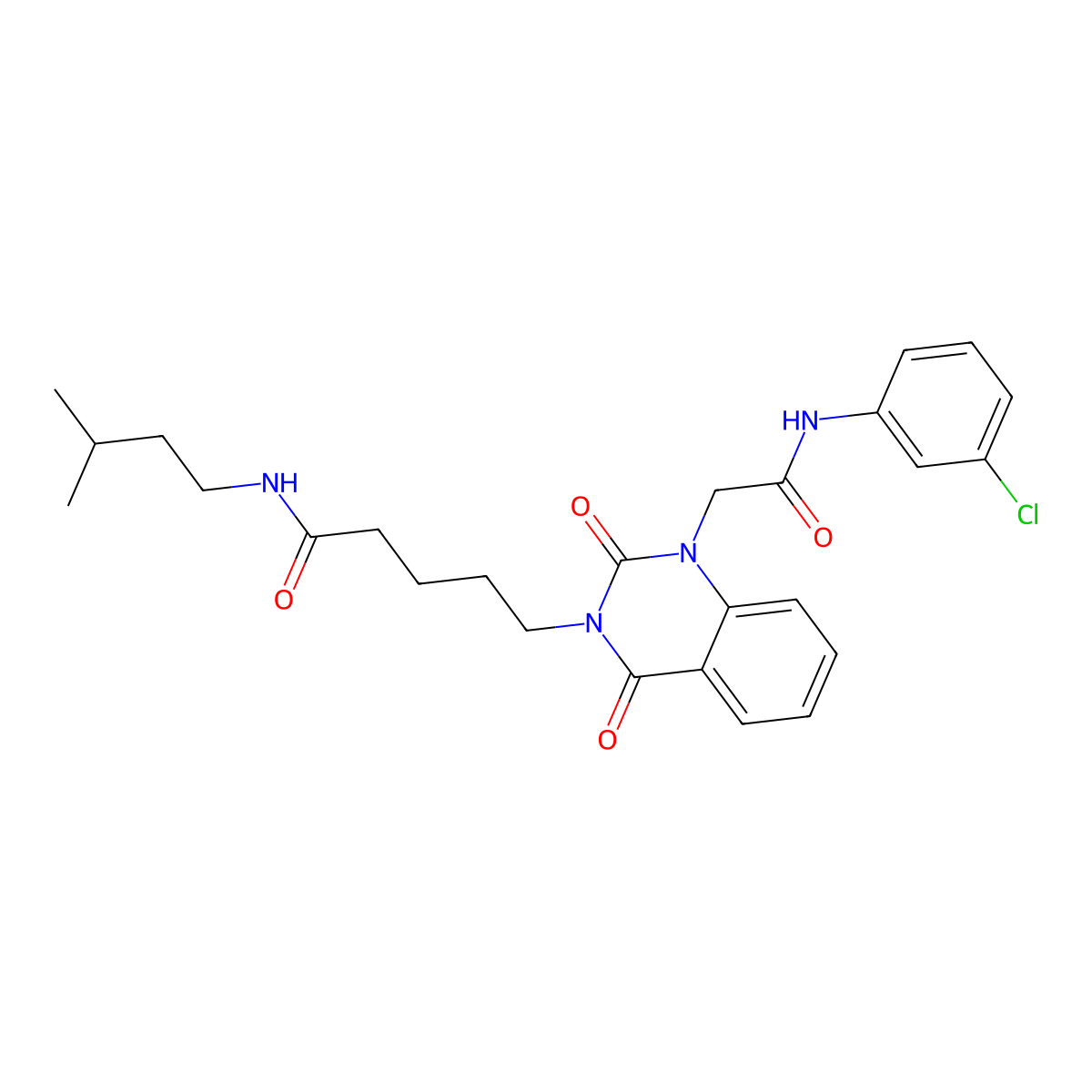 5-(1-{[(3-chlorophenyl)carbamoyl]methyl}-2,4-dioxo-1,2,3,4-tetrahydroquinazolin-3-yl)-N-(3-methylbutyl)pentanamide molecular structure, CAS 1040677-52-8