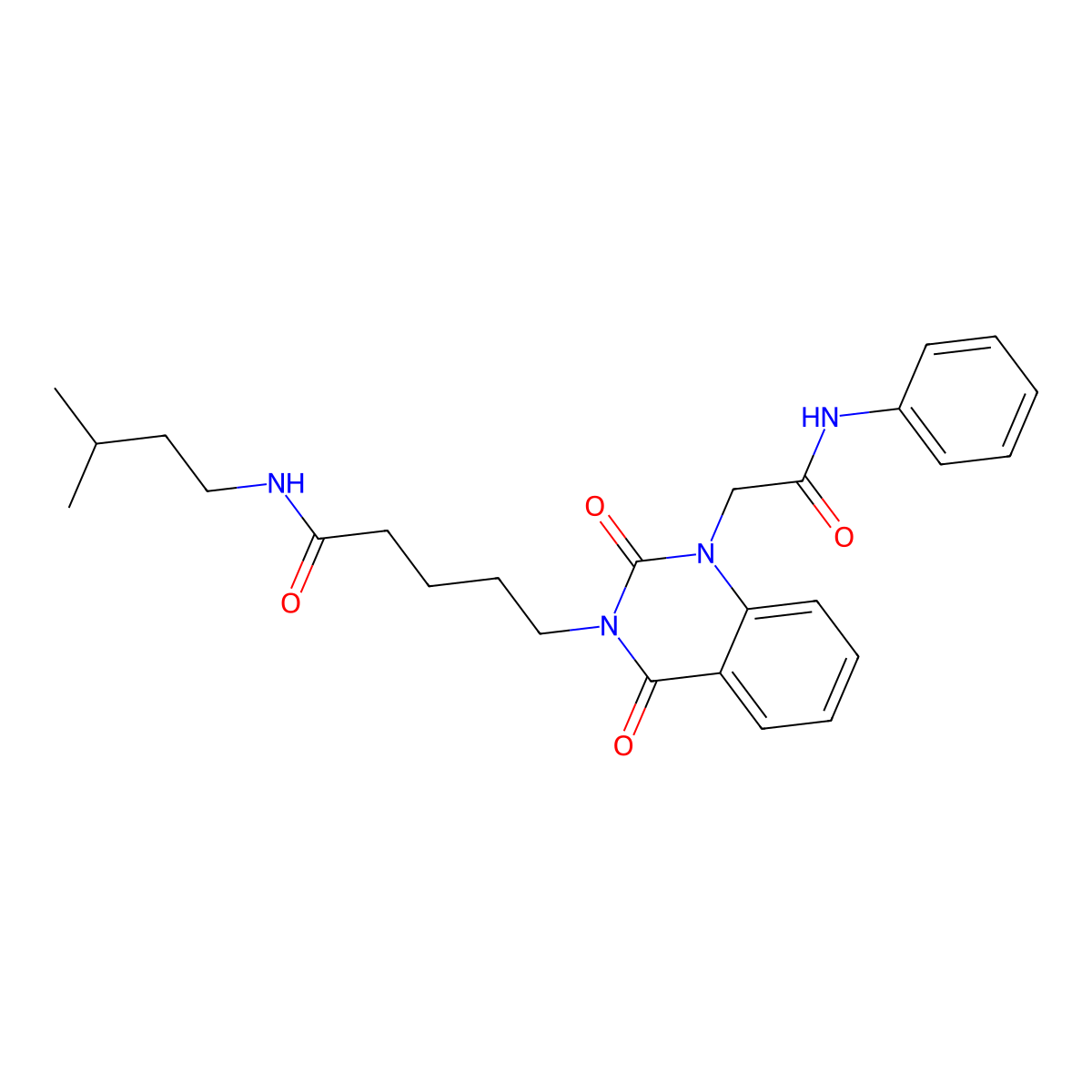 5-{2,4-dioxo-1-[(phenylcarbamoyl)methyl]-1,2,3,4-tetrahydroquinazolin-3-yl}-N-(3-methylbutyl)pentanamide molecular structure, CAS 1040677-56-2
