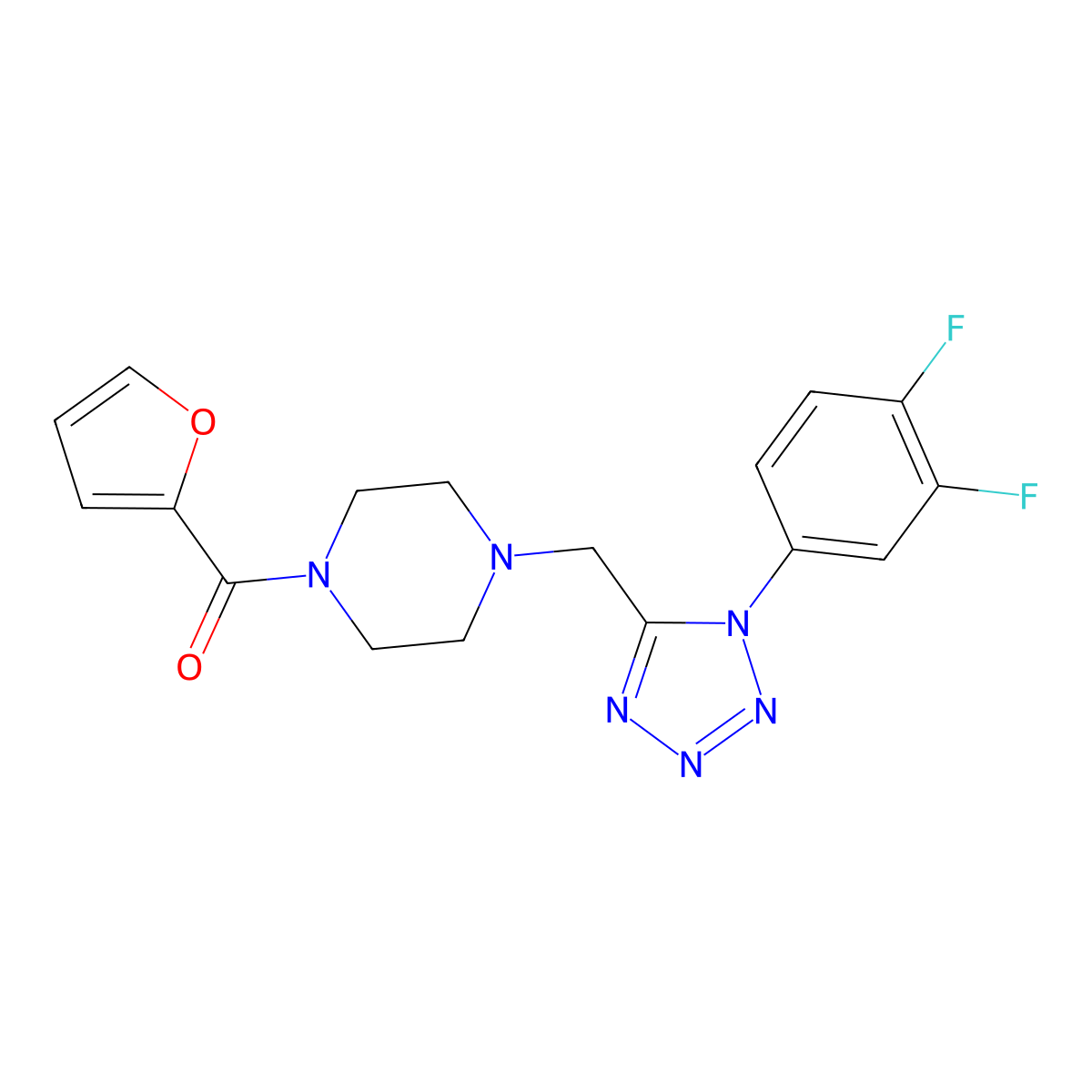 (4-((1-(3,4-difluorophenyl)-1H-tetrazol-5-yl)methyl)piperazin-1-yl)(furan-2-yl)methanone molecular structure, CAS 1040677-57-3