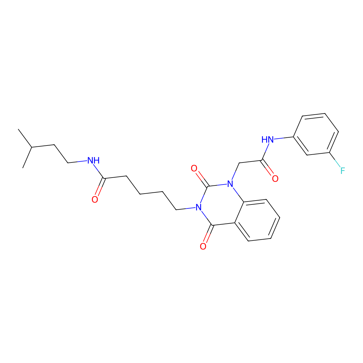 5-(1-{[(3-fluorophenyl)carbamoyl]methyl}-2,4-dioxo-1,2,3,4-tetrahydroquinazolin-3-yl)-N-(3-methylbutyl)pentanamide molecular structure, CAS 1040677-60-8