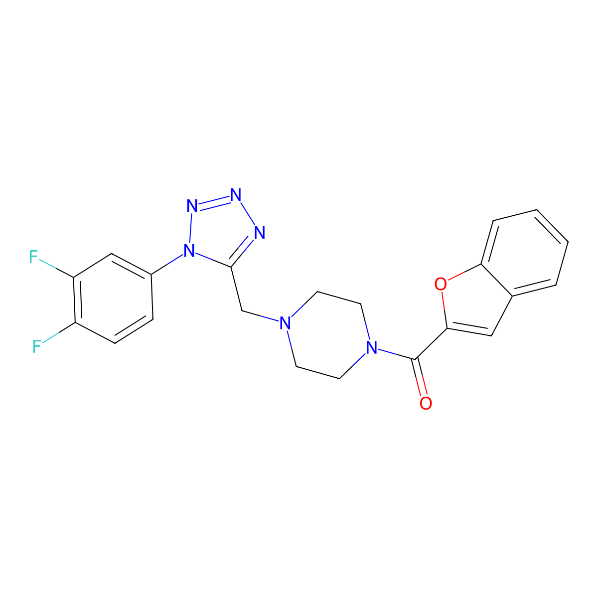 benzofuran-2-yl(4-((1-(3,4-difluorophenyl)-1H-tetrazol-5-yl)methyl)piperazin-1-yl)methanone molecular structure, CAS 1040677-65-3