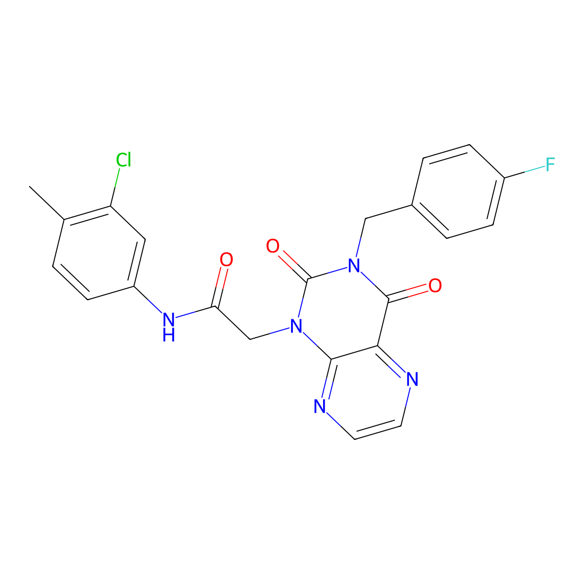 N-(3-chloro-4-methylphenyl)-2-{3-[(4-fluorophenyl)methyl]-2,4-dioxo-1,2,3,4-tetrahydropteridin-1-yl}acetamide molecular structure, CAS 1040677-66-4
