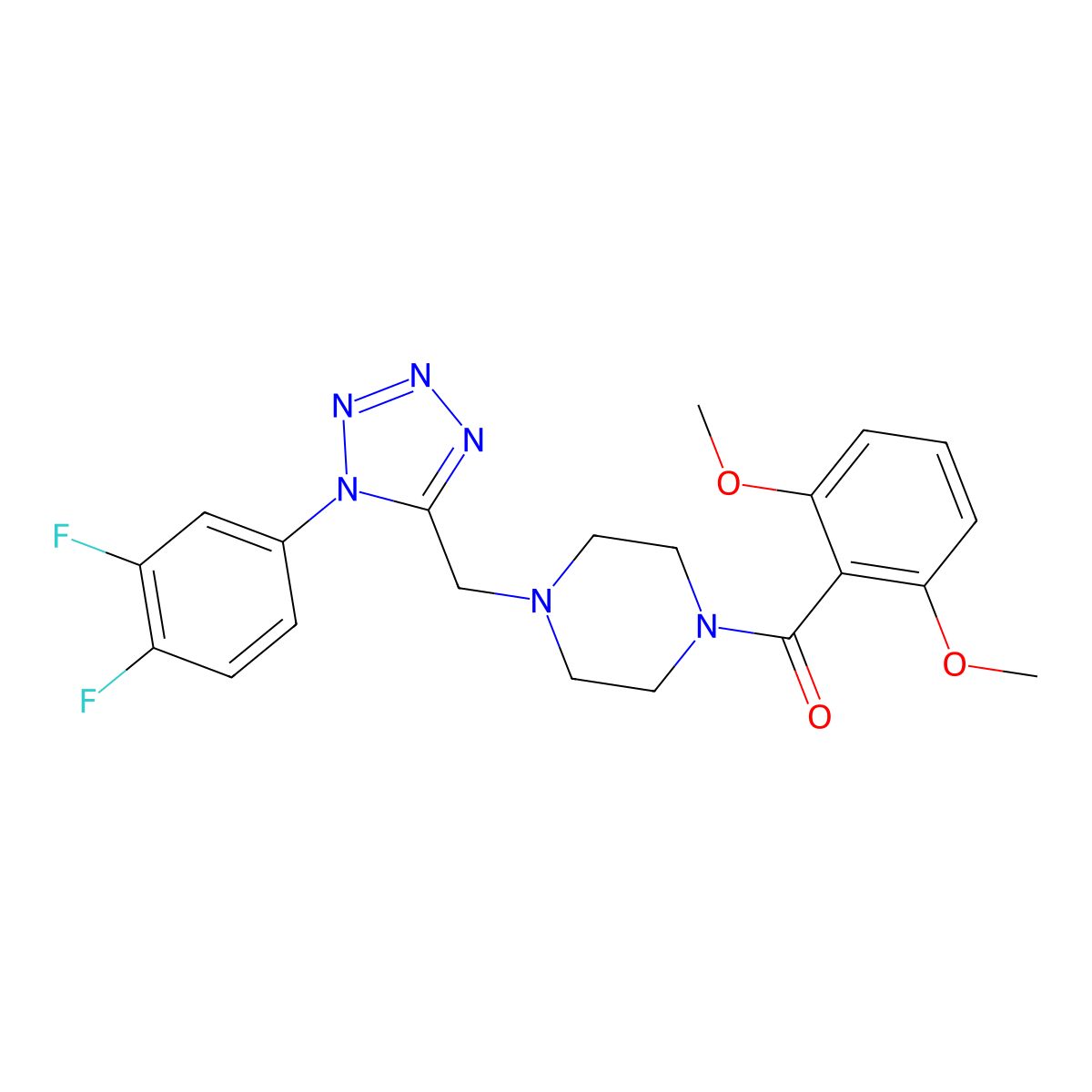 (4-((1-(3,4-difluorophenyl)-1H-tetrazol-5-yl)methyl)piperazin-1-yl)(2,6-dimethoxyphenyl)methanone molecular structure, CAS 1040677-73-3