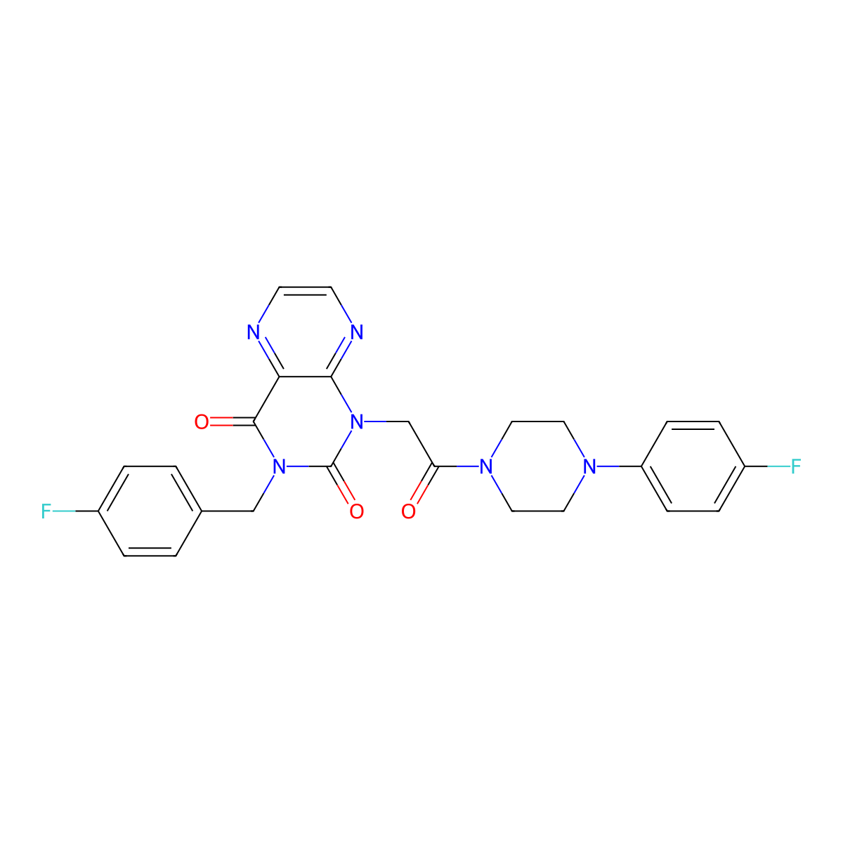 3-[(4-Fluorophenyl)methyl]-1-{2-[4-(4-fluorophenyl)piperazin-1-yl]-2-oxoethyl}-1,2,3,4-tetrahydropteridine-2,4-dione molecular structure, CAS 1040677-79-9
