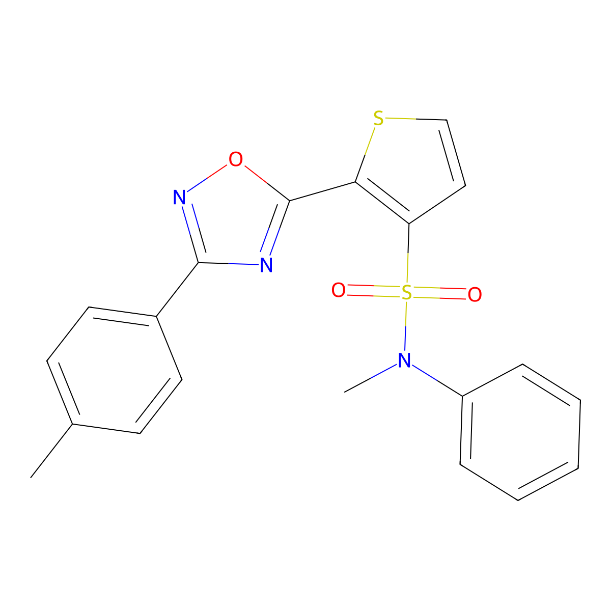 N-methyl-2-[3-(4-methylphenyl)-1,2,4-oxadiazol-5-yl]-N-phenylthiophene-3-sulfonamide molecular structure, CAS 1040677-80-2