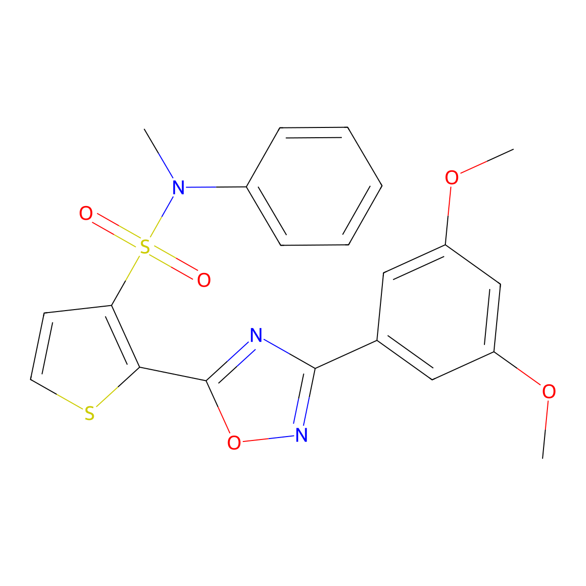 2-[3-(3,5-dimethoxyphenyl)-1,2,4-oxadiazol-5-yl]-N-methyl-N-phenylthiophene-3-sulfonamide molecular structure, CAS 1040677-92-6