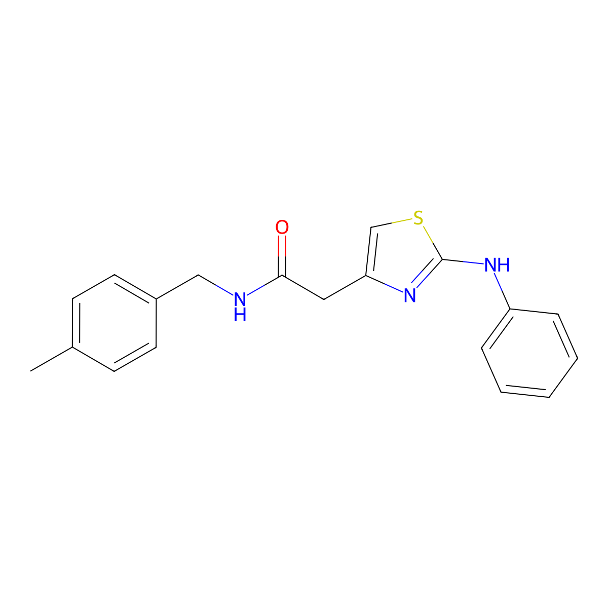 N-[(4-methylphenyl)methyl]-2-[2-(phenylamino)-1,3-thiazol-4-yl]acetamide molecular structure, CAS 1040677-93-7