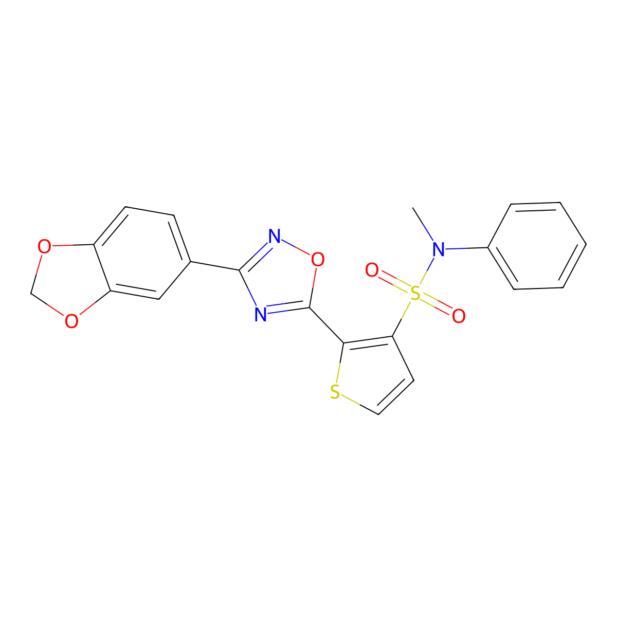 2-[3-(1,3-benzodioxol-5-yl)-1,2,4-oxadiazol-5-yl]-N-methyl-N-phenylthiophene-3-sulfonamide molecular structure, CAS 1040678-00-9