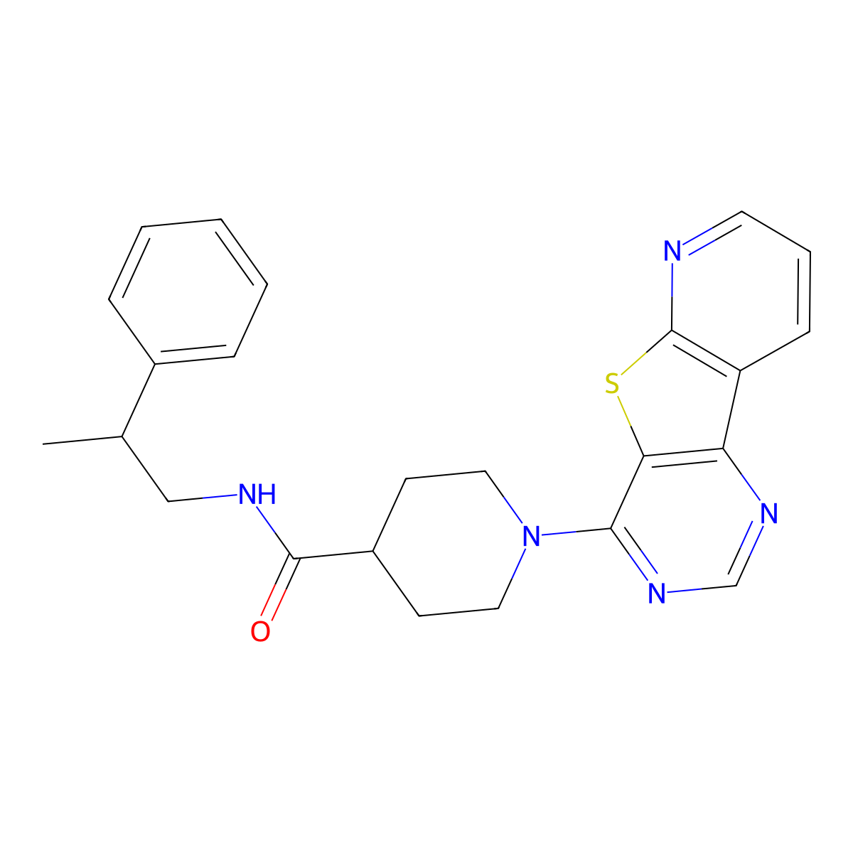 N-(2-phenylpropyl)-1-{8-thia-3,5,10-triazatricyclo[7.4.0.0^{2,7}]trideca-1(13),2(7),3,5,9,11-hexaen-6-yl}piperidine-4-carboxamide molecular structure, CAS 1040678-03-2