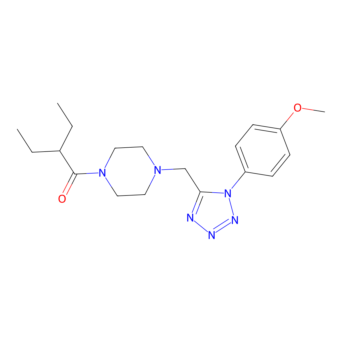 2-ethyl-1-(4-{[1-(4-methoxyphenyl)-1H-1,2,3,4-tetrazol-5-yl]methyl}piperazin-1-yl)butan-1-one molecular structure, CAS 1040678-05-4