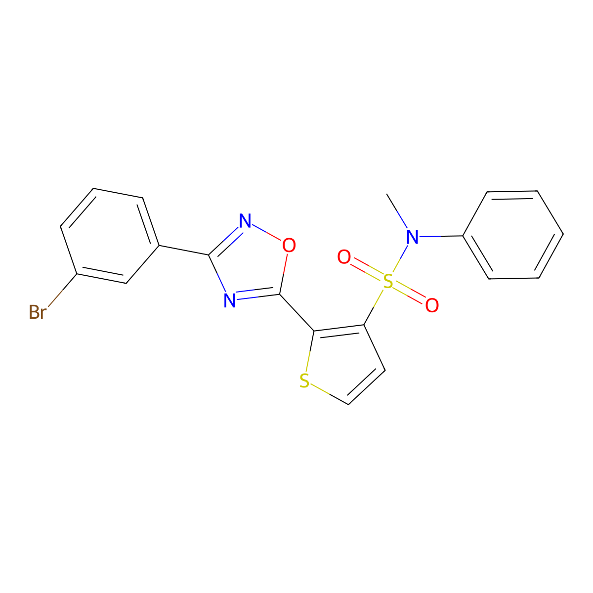 2-[3-(3-bromophenyl)-1,2,4-oxadiazol-5-yl]-N-methyl-N-phenylthiophene-3-sulfonamide molecular structure, CAS 1040678-08-7