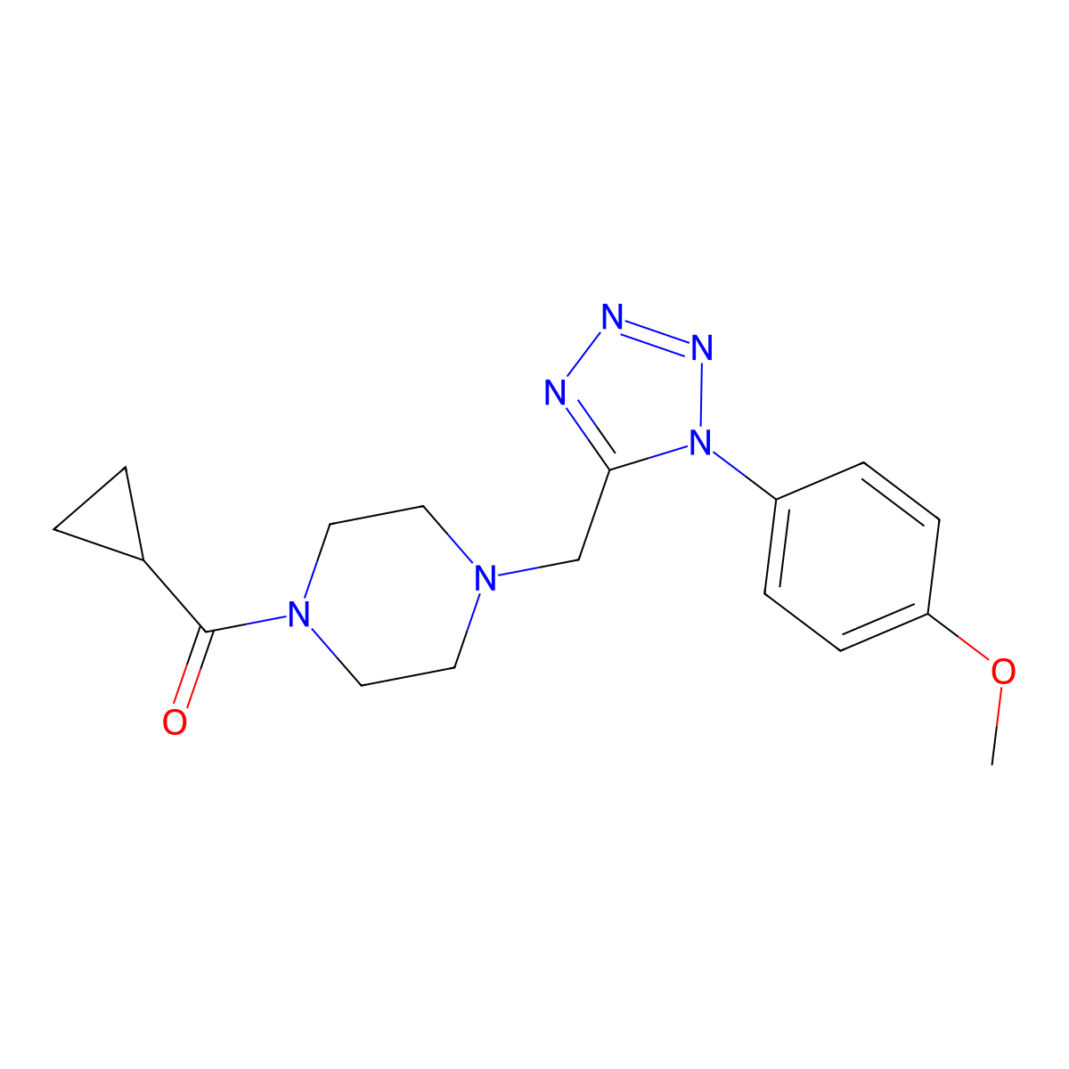 cyclopropyl(4-((1-(4-methoxyphenyl)-1H-tetrazol-5-yl)methyl)piperazin-1-yl)methanone molecular structure, CAS 1040678-09-8