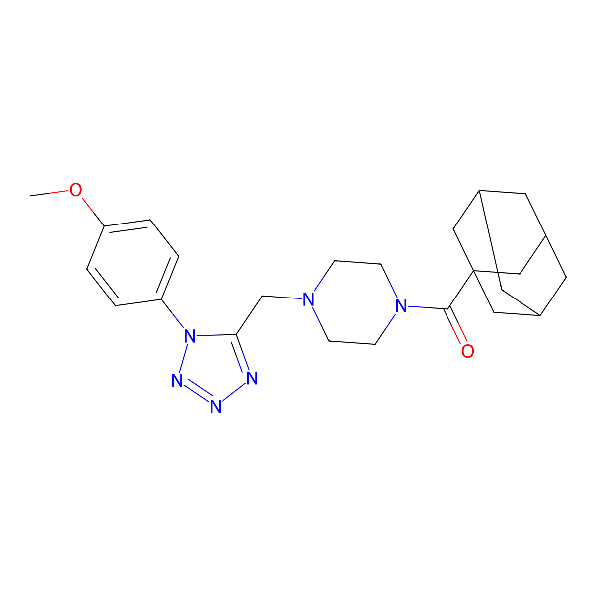(3r,5r,7r)-adamantan-1-yl(4-((1-(4-methoxyphenyl)-1H-tetrazol-5-yl)methyl)piperazin-1-yl)methanone molecular structure, CAS 1040678-13-4