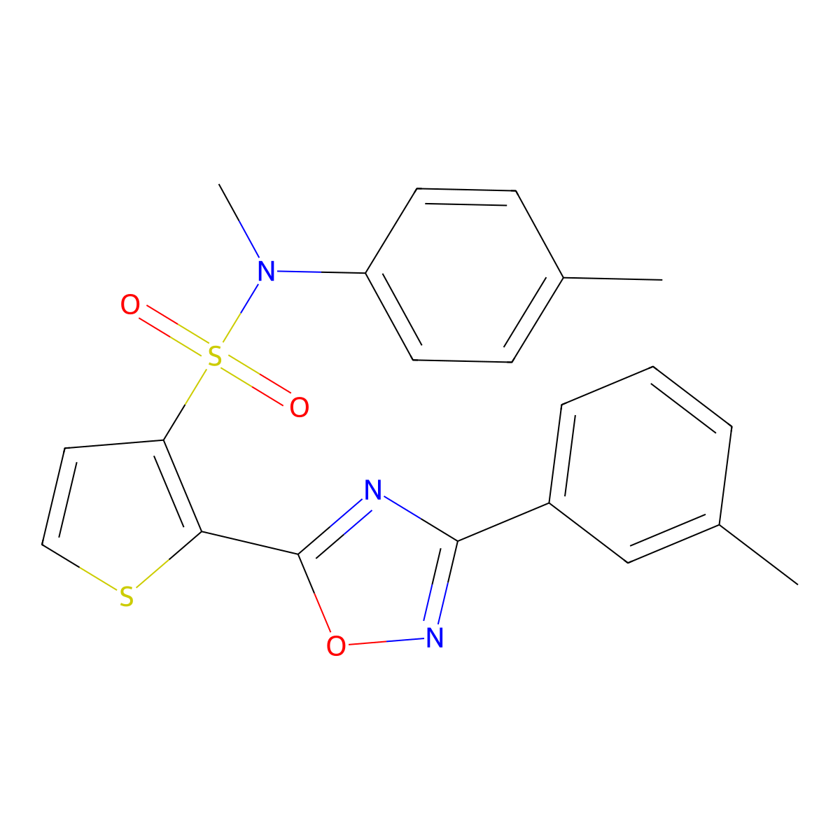 N-methyl-N-(4-methylphenyl)-2-[3-(3-methylphenyl)-1,2,4-oxadiazol-5-yl]thiophene-3-sulfonamide molecular structure, CAS 1040678-16-7