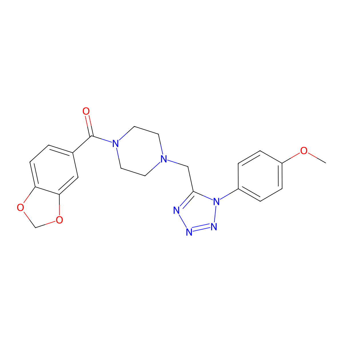 benzo[d][1,3]dioxol-5-yl(4-((1-(4-methoxyphenyl)-1H-tetrazol-5-yl)methyl)piperazin-1-yl)methanone molecular structure, CAS 1040678-25-8