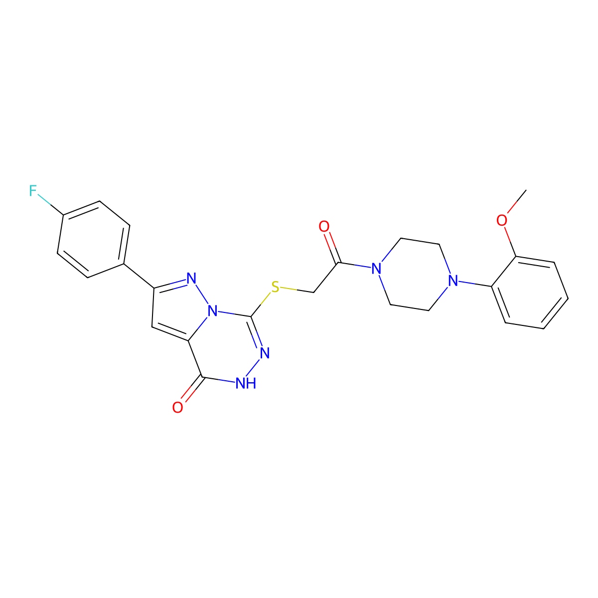 2-(4-fluorophenyl)-7-({2-[4-(2-methoxyphenyl)piperazin-1-yl]-2-oxoethyl}thio)pyrazolo[1,5-d][1,2,4]triazin-4(5H)-one molecular structure, CAS 1040678-30-5