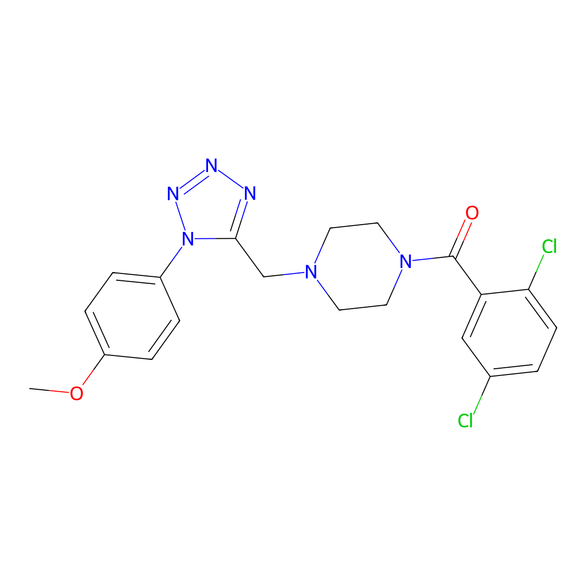 (2,5-dichlorophenyl)(4-((1-(4-methoxyphenyl)-1H-tetrazol-5-yl)methyl)piperazin-1-yl)methanone molecular structure, CAS 1040678-37-2