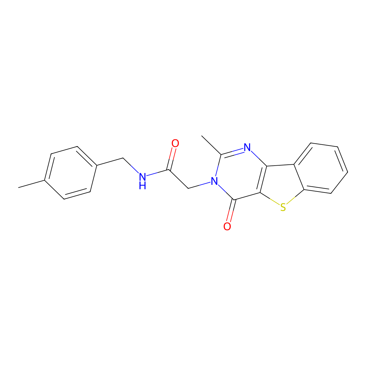 2-{4-methyl-6-oxo-8-thia-3,5-diazatricyclo[7.4.0.0^{2,7}]trideca-1(13),2(7),3,9,11-pentaen-5-yl}-N-[(4-methylphenyl)methyl]acetamide molecular structure, CAS 1040678-38-3
