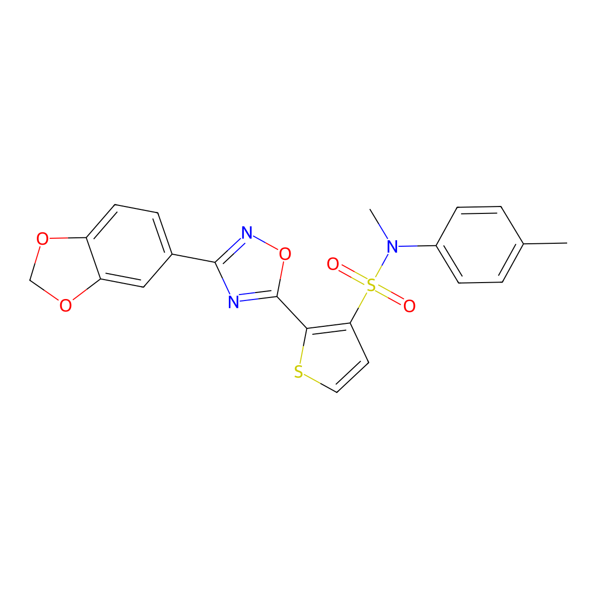 2-[3-(1,3-benzodioxol-5-yl)-1,2,4-oxadiazol-5-yl]-N-methyl-N-(4-methylphenyl)thiophene-3-sulfonamide molecular structure, CAS 1040678-40-7