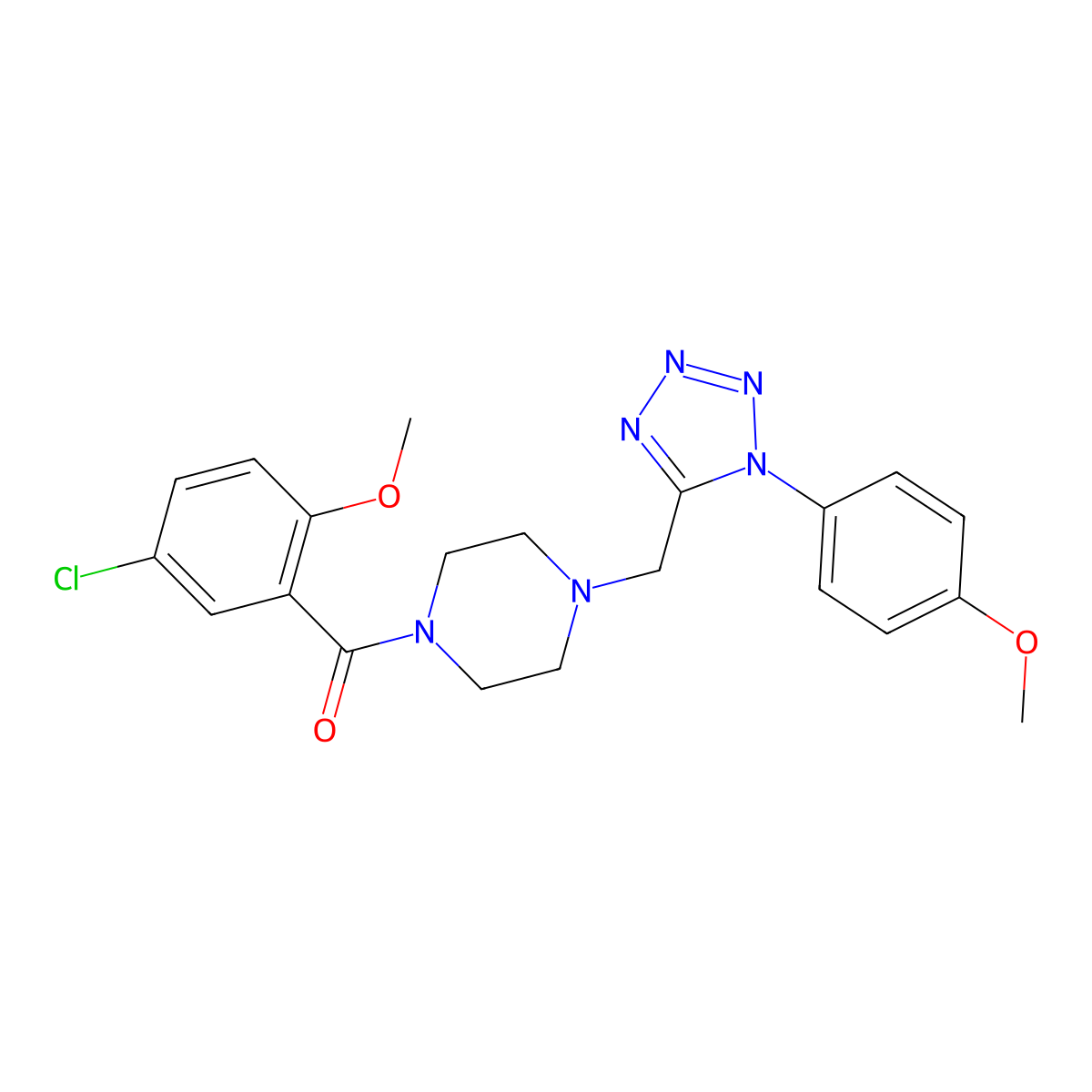 (5-chloro-2-methoxyphenyl)(4-((1-(4-methoxyphenyl)-1H-tetrazol-5-yl)methyl)piperazin-1-yl)methanone molecular structure, CAS 1040678-41-8