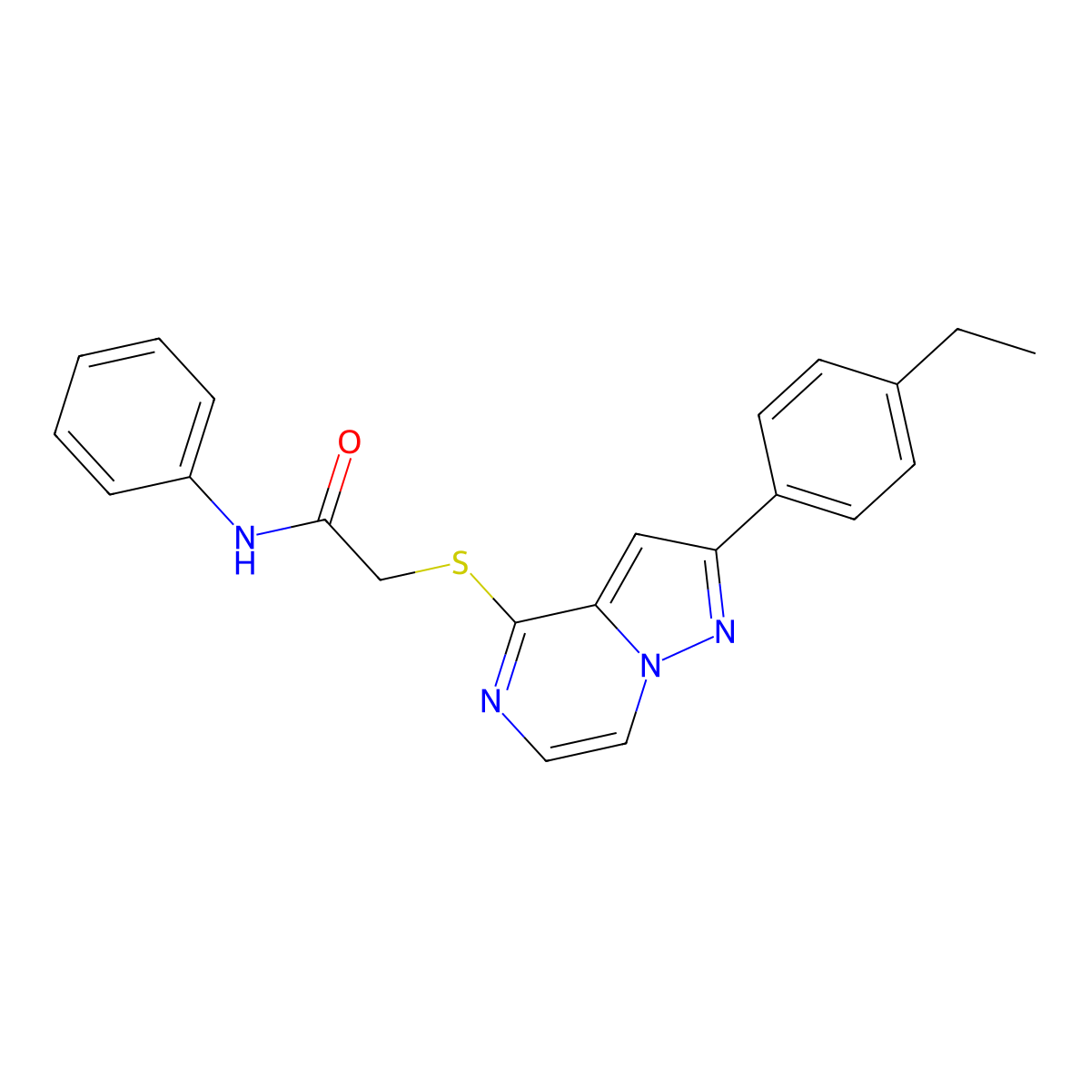 2-{[2-(4-ethylphenyl)pyrazolo[1,5-a]pyrazin-4-yl]sulfanyl}-N-phenylacetamide molecular structure, CAS 1040678-42-9