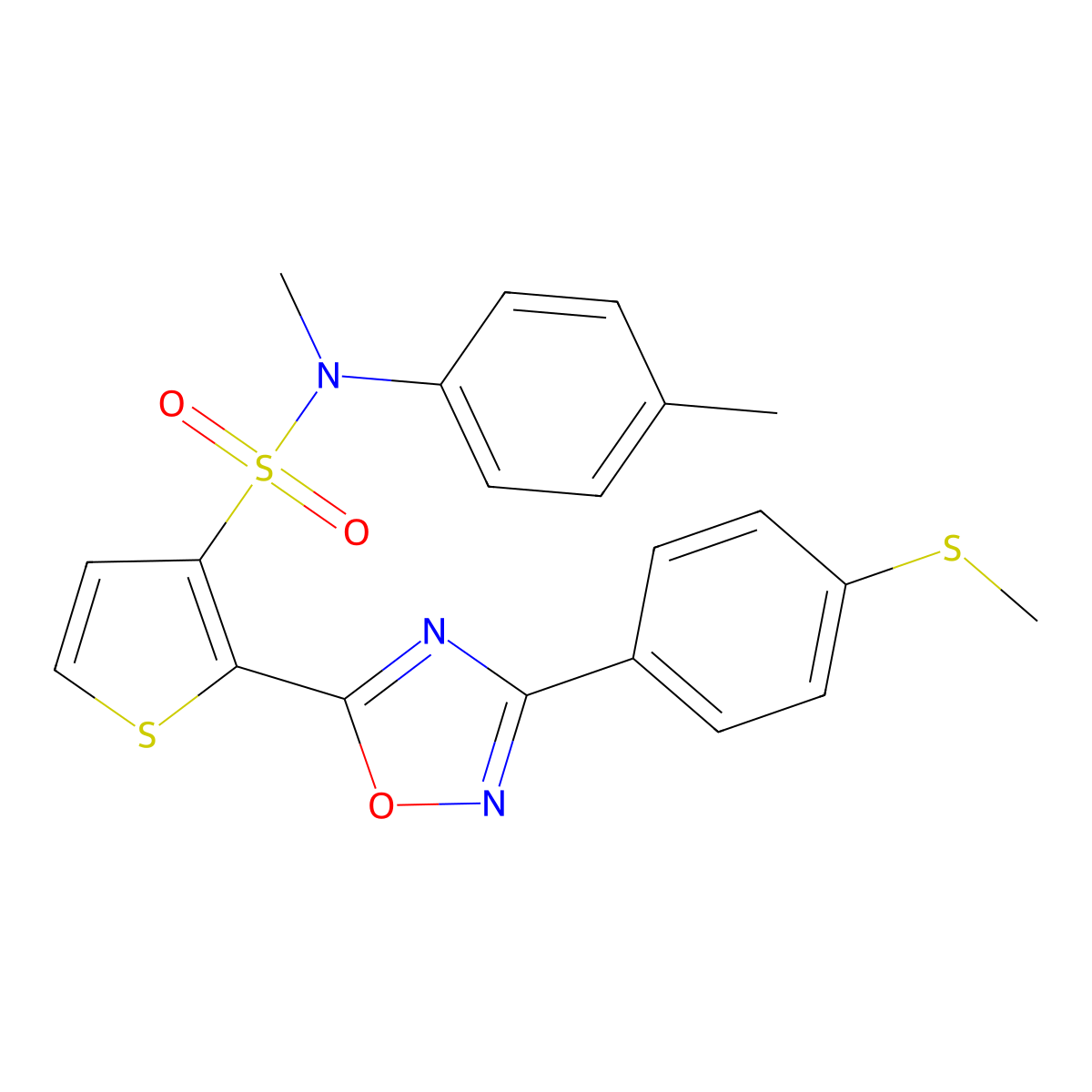 N-methyl-N-(4-methylphenyl)-2-{3-[4-(methylsulfanyl)phenyl]-1,2,4-oxadiazol-5-yl}thiophene-3-sulfonamide molecular structure, CAS 1040678-44-1