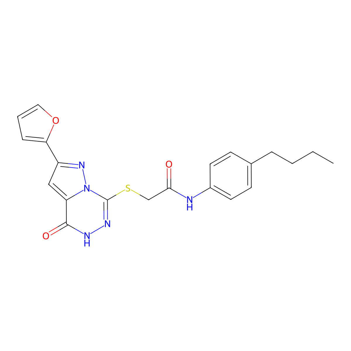 N-(4-butylphenyl)-2-{[2-(furan-2-yl)-4-oxo-4H,5H-pyrazolo[1,5-d][1,2,4]triazin-7-yl]sulfanyl}acetamide molecular structure, CAS 1040678-47-4