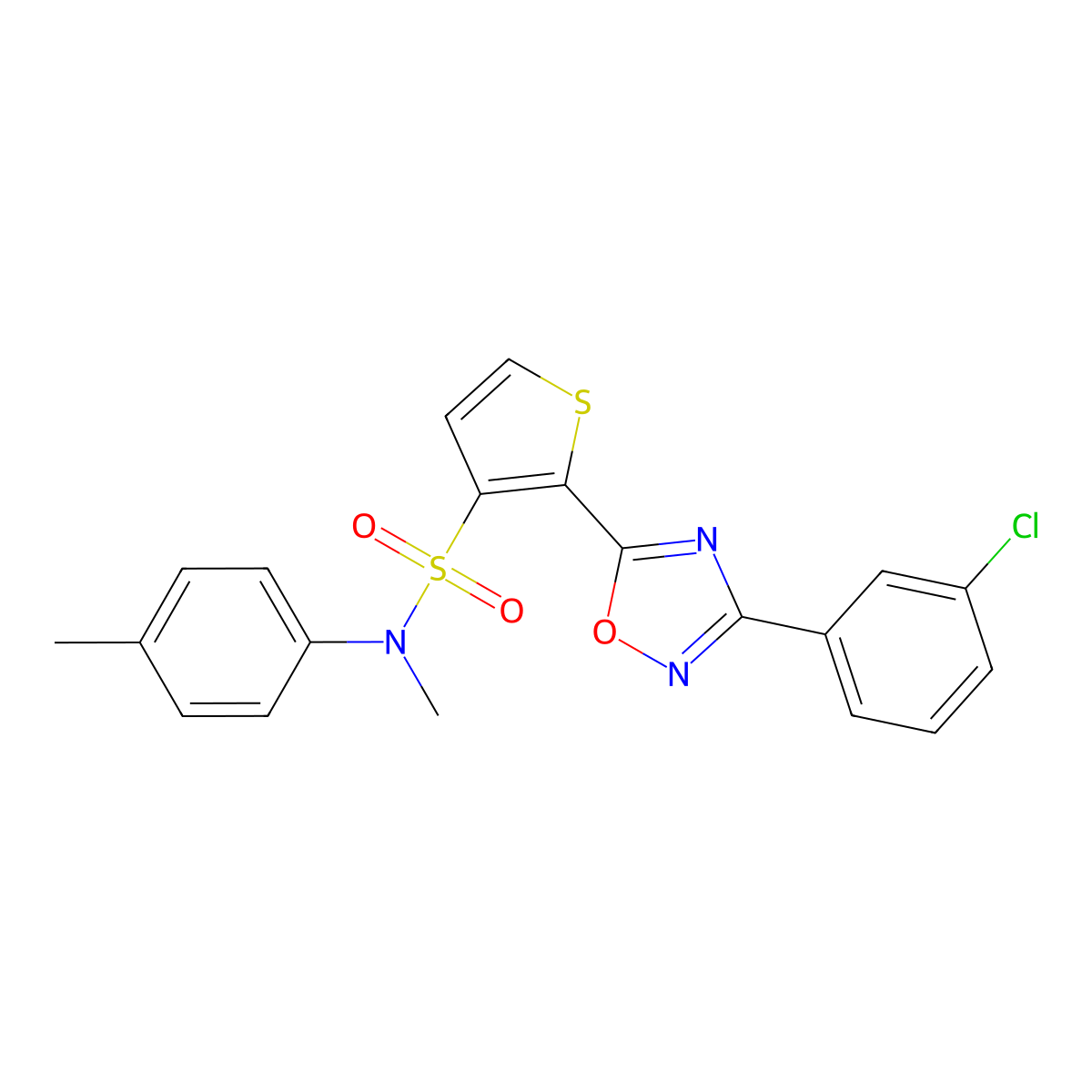 2-[3-(3-chlorophenyl)-1,2,4-oxadiazol-5-yl]-N-methyl-N-(4-methylphenyl)thiophene-3-sulfonamide molecular structure, CAS 1040678-48-5