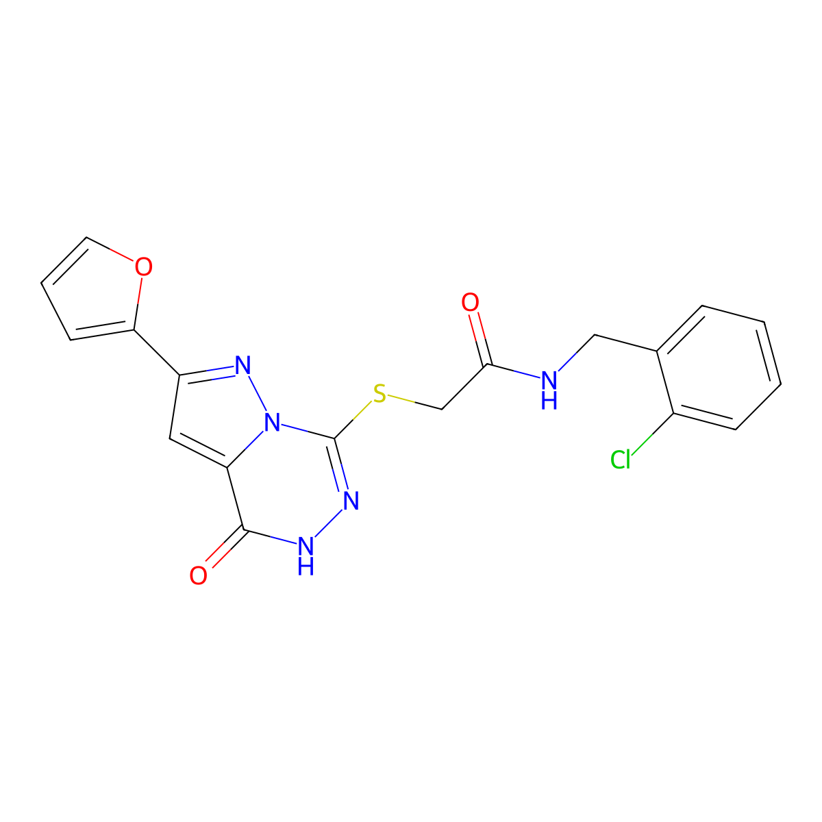 N-[(2-chlorophenyl)methyl]-2-{[2-(furan-2-yl)-4-oxo-4H,5H-pyrazolo[1,5-d][1,2,4]triazin-7-yl]sulfanyl}acetamide molecular structure, CAS 1040678-51-0