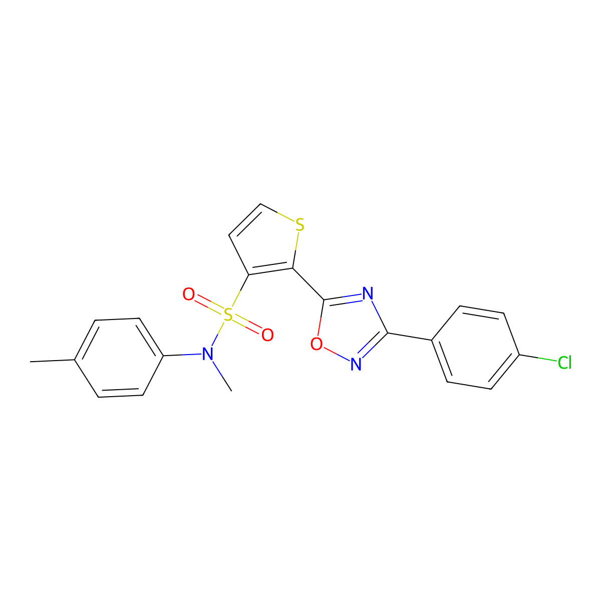 2-[3-(4-chlorophenyl)-1,2,4-oxadiazol-5-yl]-N-methyl-N-(4-methylphenyl)thiophene-3-sulfonamide molecular structure, CAS 1040678-52-1