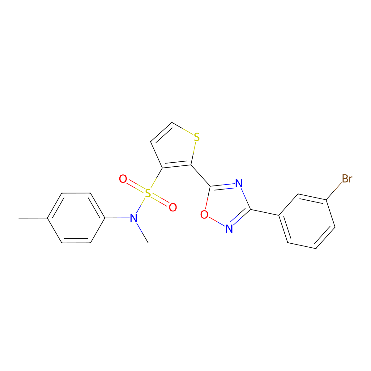 2-[3-(3-bromophenyl)-1,2,4-oxadiazol-5-yl]-N-methyl-N-(4-methylphenyl)thiophene-3-sulfonamide molecular structure, CAS 1040678-56-5