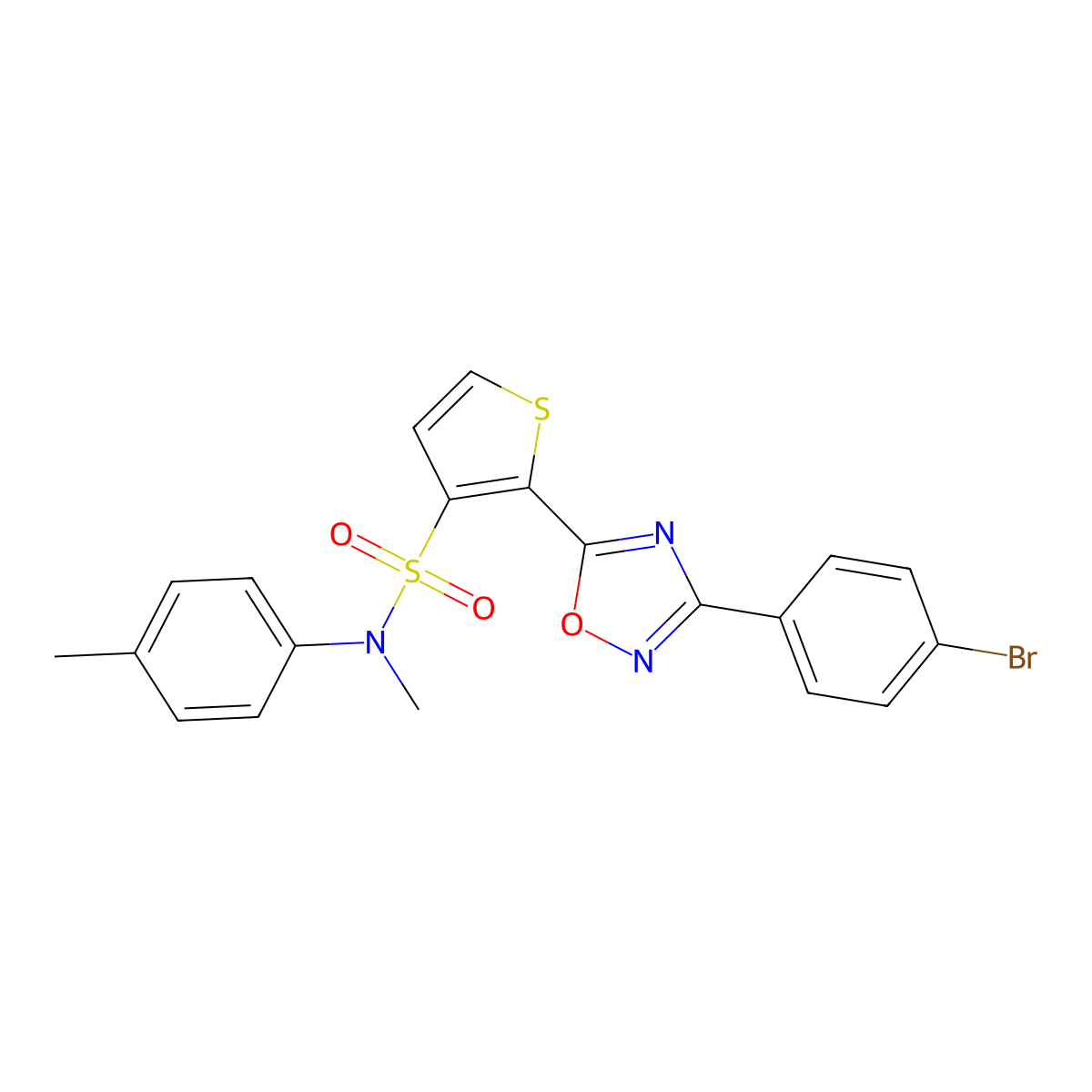 2-[3-(4-bromophenyl)-1,2,4-oxadiazol-5-yl]-N-methyl-N-(4-methylphenyl)thiophene-3-sulfonamide molecular structure, CAS 1040678-60-1