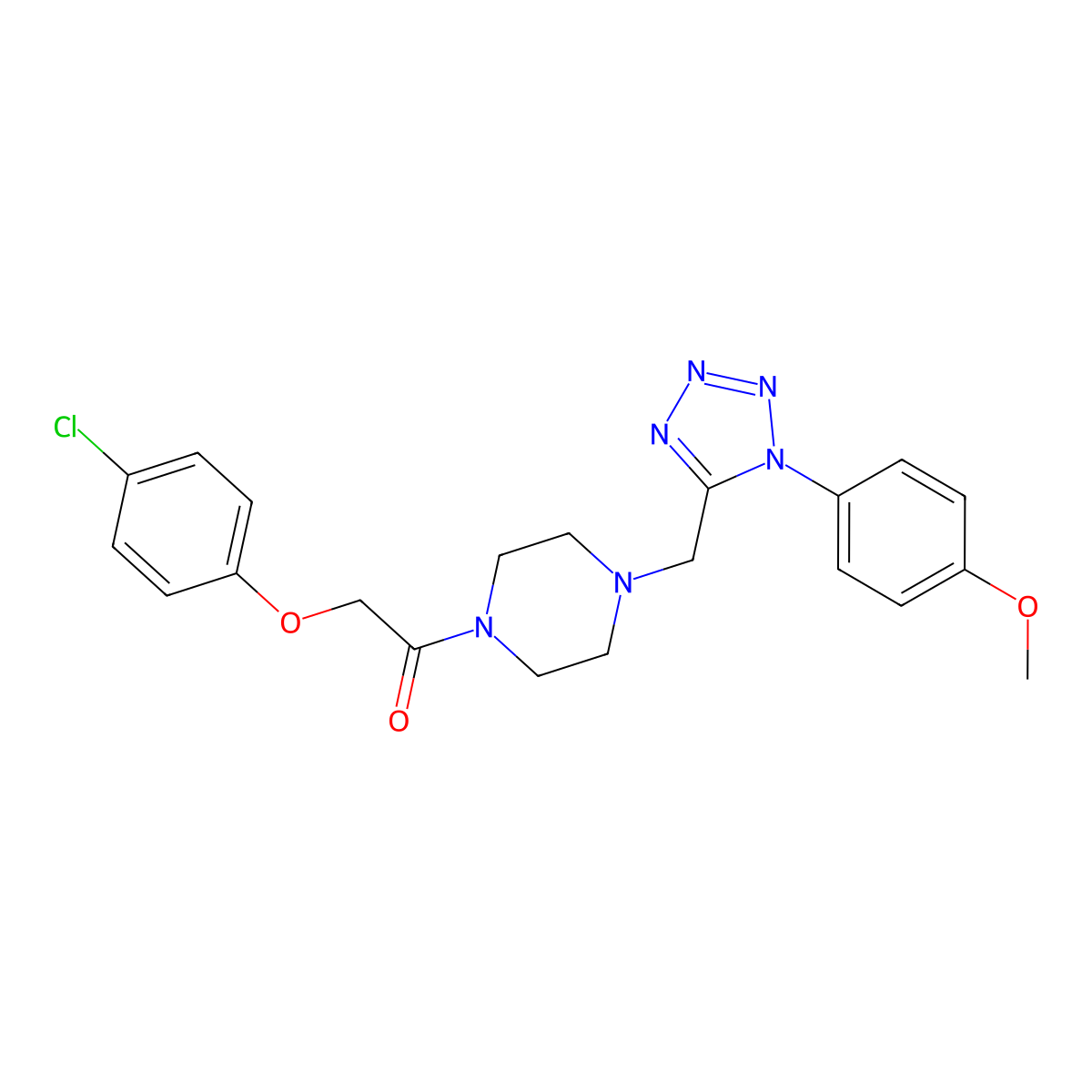 2-(4-chlorophenoxy)-1-(4-((1-(4-methoxyphenyl)-1H-tetrazol-5-yl)methyl)piperazin-1-yl)ethanone molecular structure, CAS 1040678-61-2