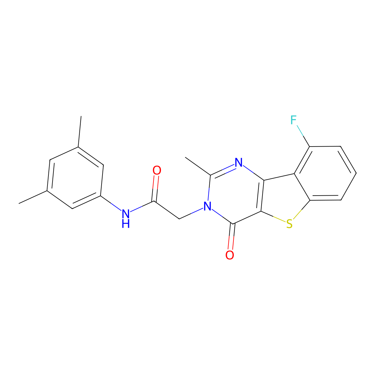 N-(3,5-dimethylphenyl)-2-(9-fluoro-2-methyl-4-oxo[1]benzothieno[3,2-d]pyrimidin-3(4H)-yl)acetamide molecular structure, CAS 1040678-67-8
