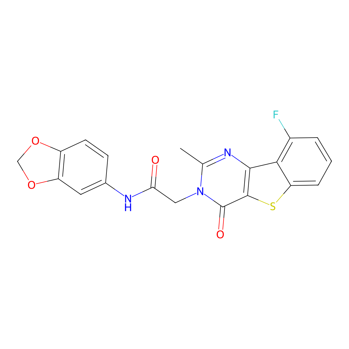 N-(2H-1,3-benzodioxol-5-yl)-2-{13-fluoro-4-methyl-6-oxo-8-thia-3,5-diazatricyclo[7.4.0.0^{2,7}]trideca-1(13),2(7),3,9,11-pentaen-5-yl}acetamide molecular structure, CAS 1040678-75-8