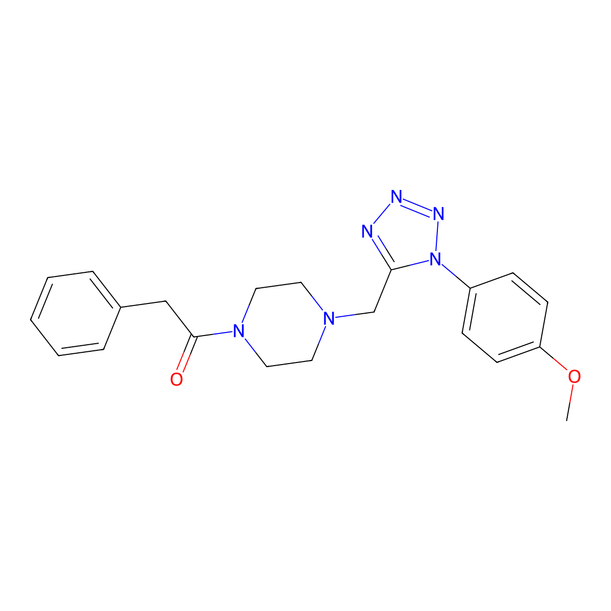 1-(4-((1-(4-methoxyphenyl)-1H-tetrazol-5-yl)methyl)piperazin-1-yl)-2-phenylethanone molecular structure, CAS 1040678-81-6