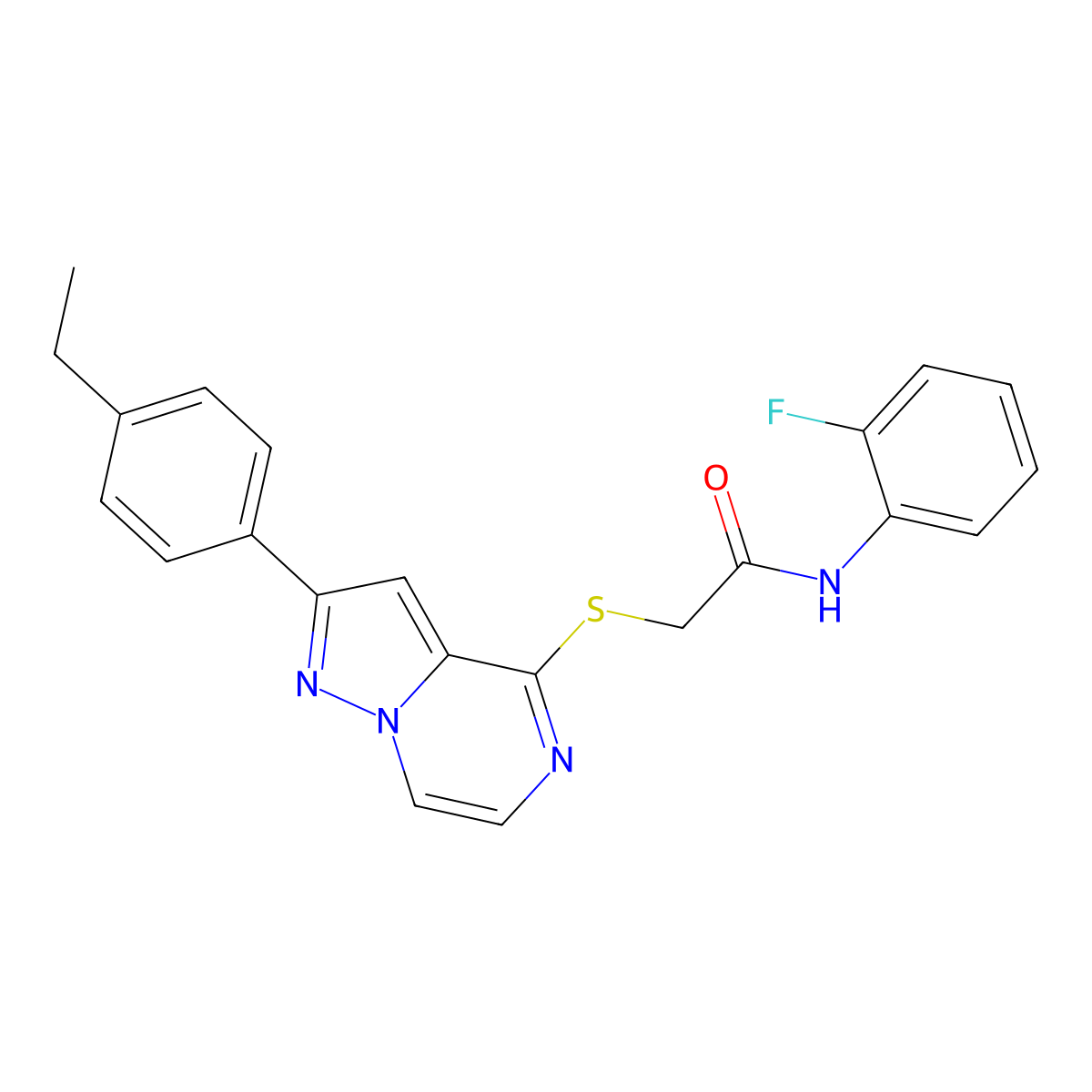2-{[2-(4-ethylphenyl)pyrazolo[1,5-a]pyrazin-4-yl]sulfanyl}-N-(2-fluorophenyl)acetamide molecular structure, CAS 1040678-82-7