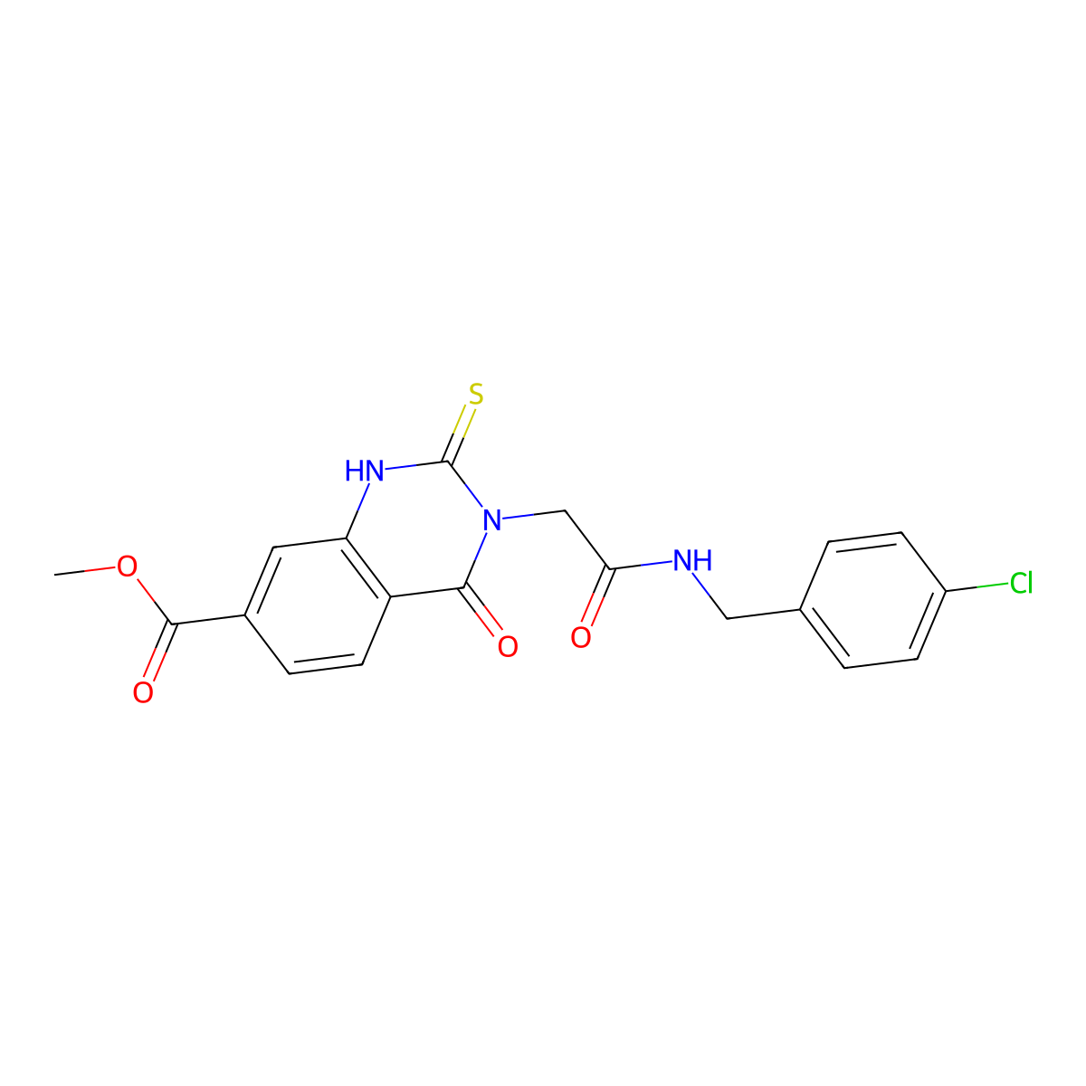 Methyl 3-({[(4-chlorophenyl)methyl]carbamoyl}methyl)-4-oxo-2-sulfanylidene-1,2,3,4-tetrahydroquinazoline-7-carboxylate molecular structure, CAS 1040678-84-9