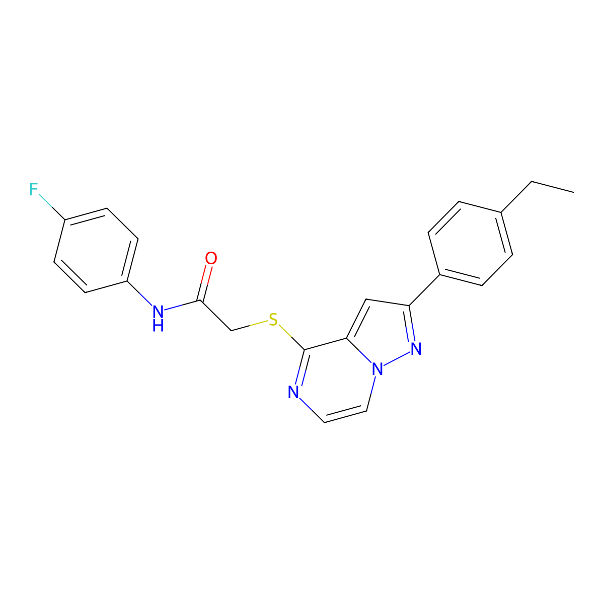 2-{[2-(4-ethylphenyl)pyrazolo[1,5-a]pyrazin-4-yl]sulfanyl}-N-(4-fluorophenyl)acetamide molecular structure, CAS 1040678-87-2