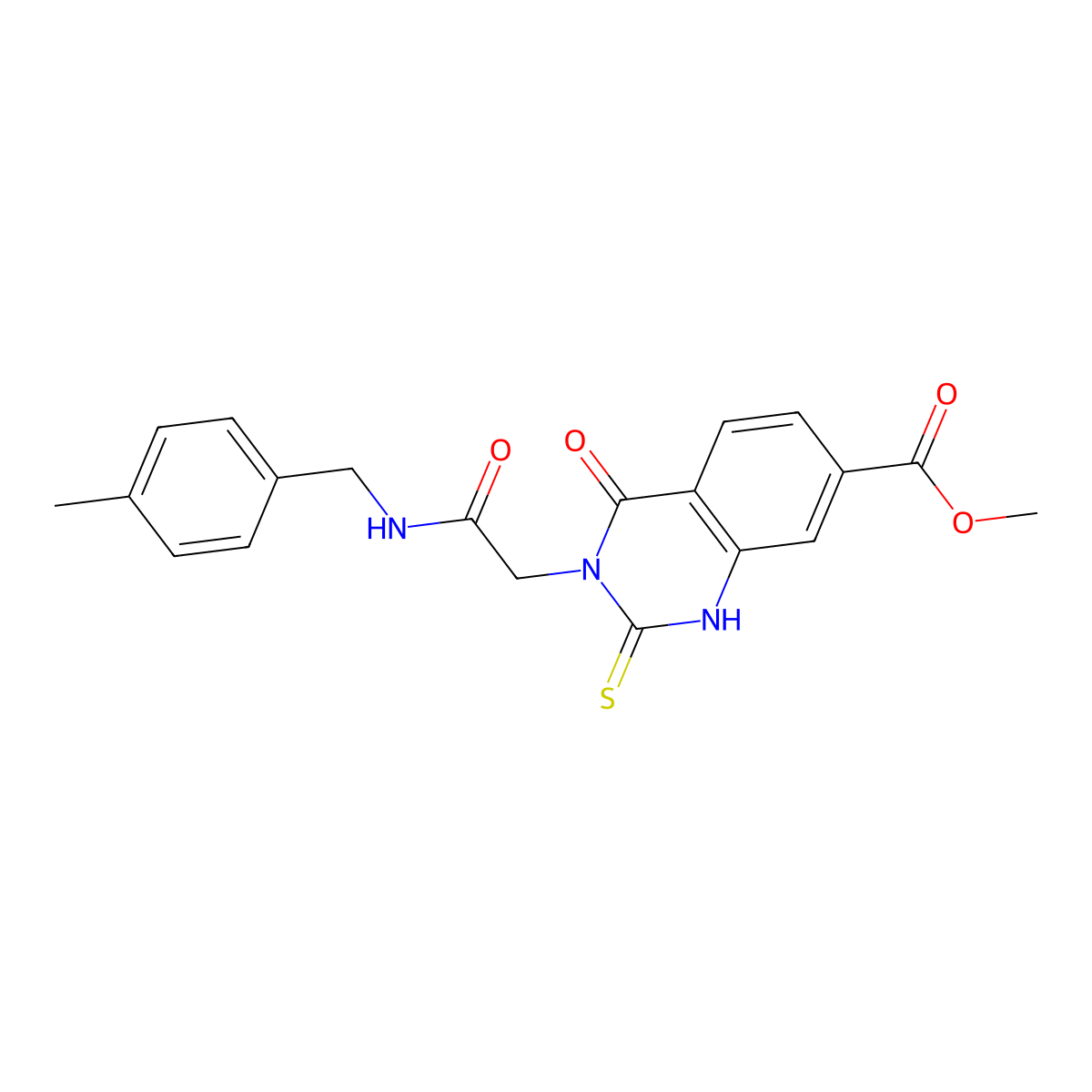 Methyl 3-({[(4-methylphenyl)methyl]carbamoyl}methyl)-4-oxo-2-sulfanylidene-1,2,3,4-tetrahydroquinazoline-7-carboxylate molecular structure, CAS 1040678-89-4