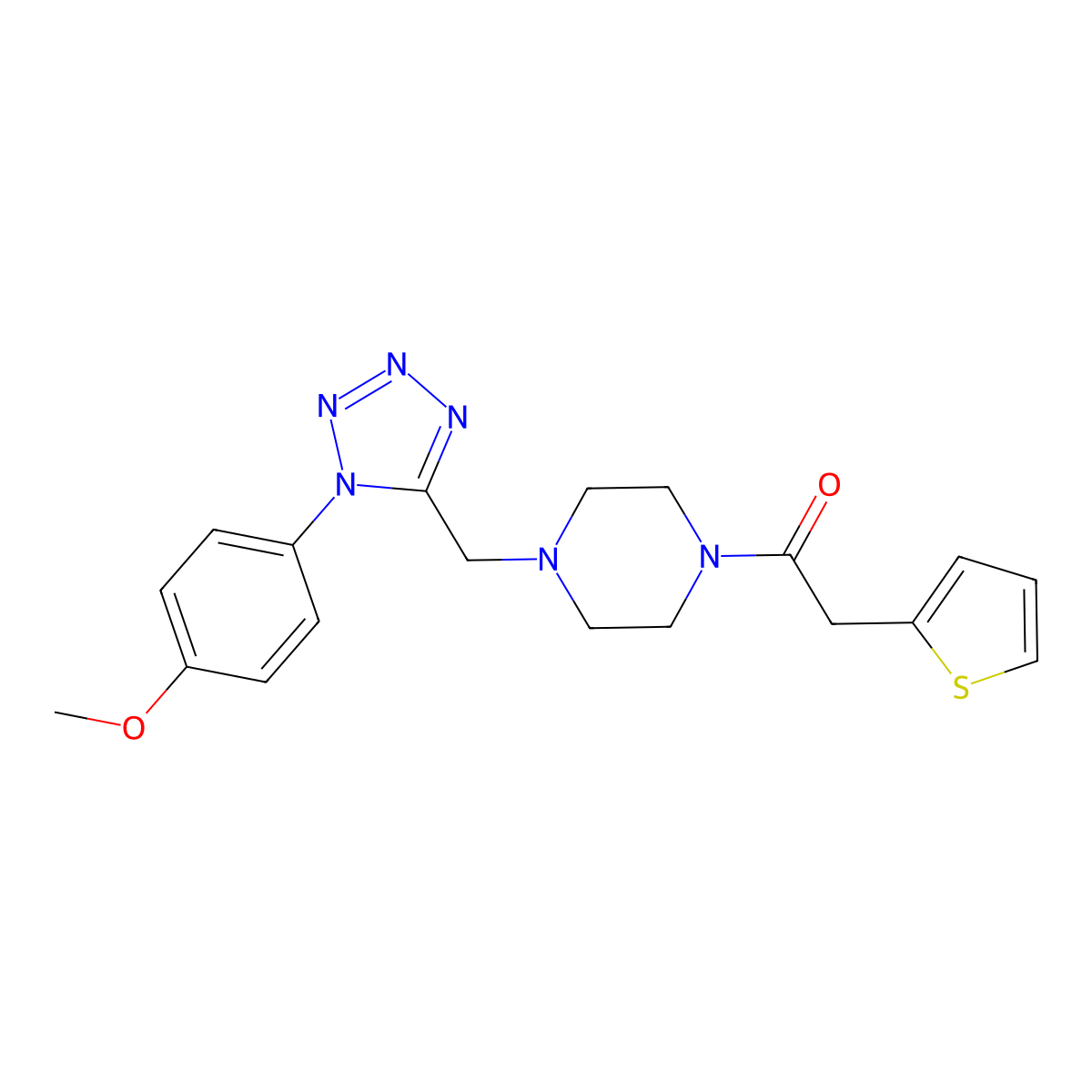 1-(4-((1-(4-methoxyphenyl)-1H-tetrazol-5-yl)methyl)piperazin-1-yl)-2-(thiophen-2-yl)ethanone molecular structure, CAS 1040678-91-8