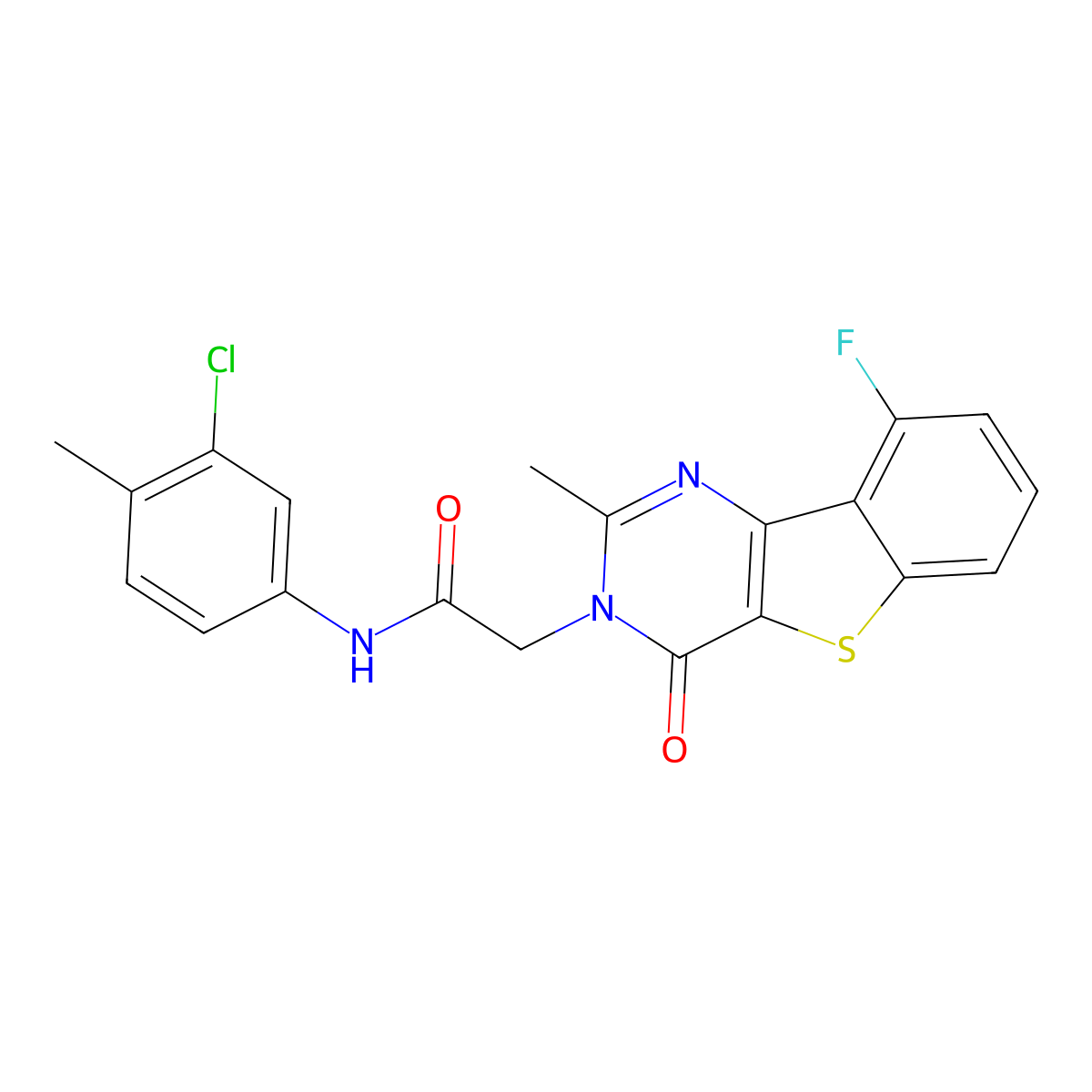 N-(3-chloro-4-methylphenyl)-2-(9-fluoro-2-methyl-4-oxo[1]benzothieno[3,2-d]pyrimidin-3(4H)-yl)acetamide molecular structure, CAS 1040678-92-9