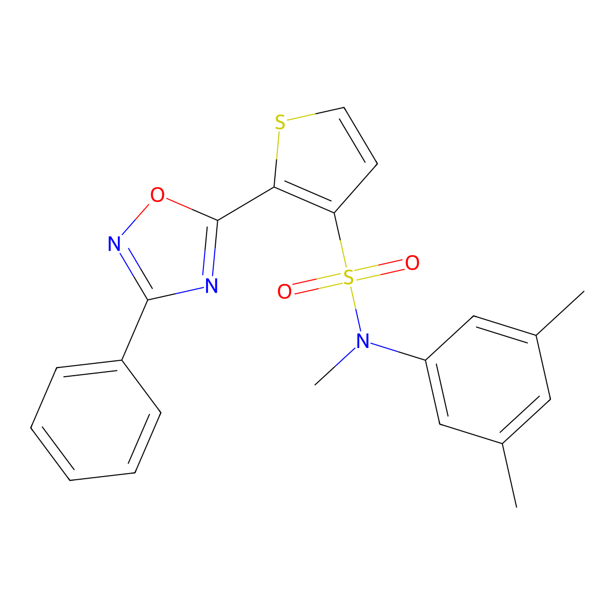 N-(3,5-dimethylphenyl)-N-methyl-2-(3-phenyl-1,2,4-oxadiazol-5-yl)thiophene-3-sulfonamide molecular structure, CAS 1040678-98-5