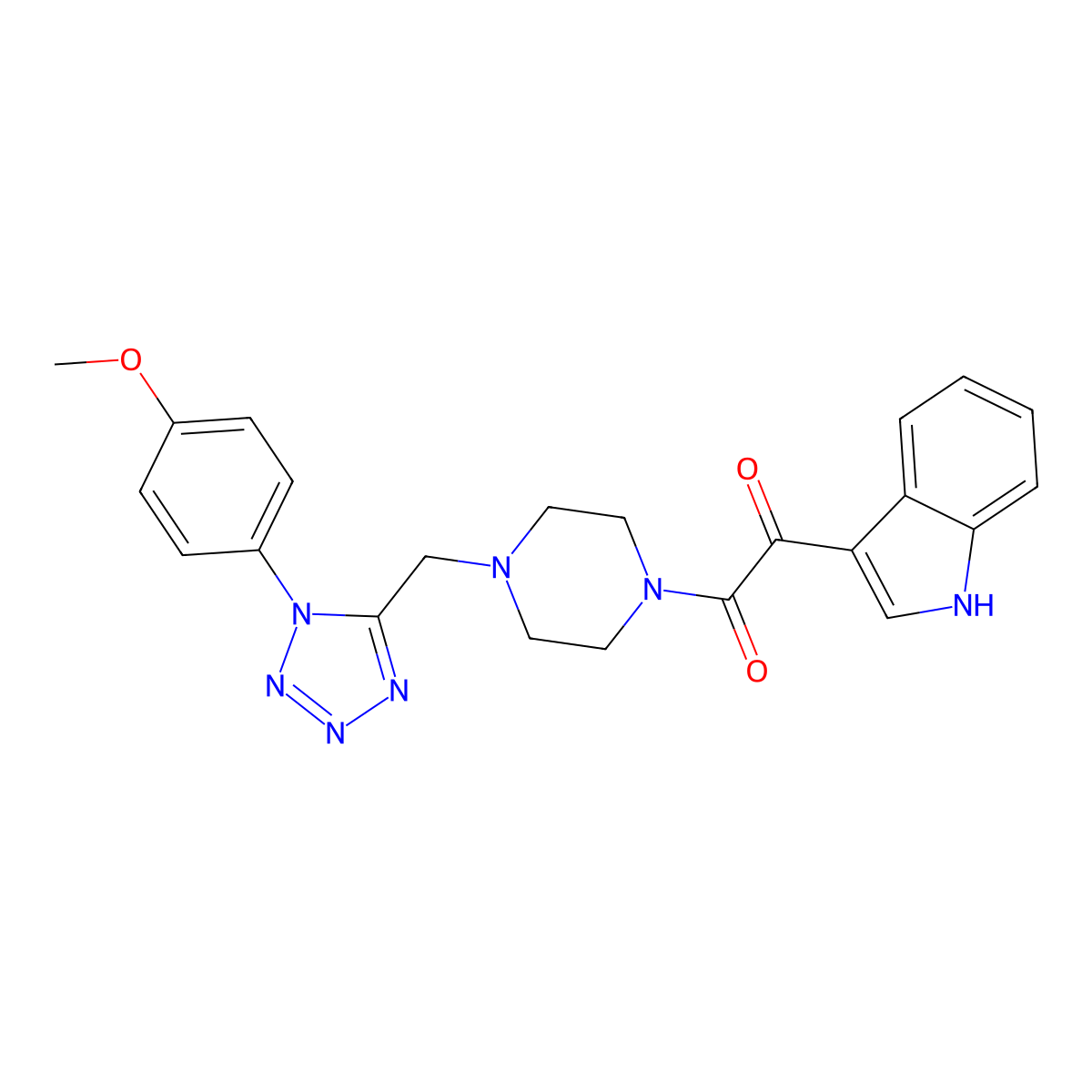 1-(1H-indol-3-yl)-2-(4-((1-(4-methoxyphenyl)-1H-tetrazol-5-yl)methyl)piperazin-1-yl)ethane-1,2-dione molecular structure, CAS 1040679-11-5