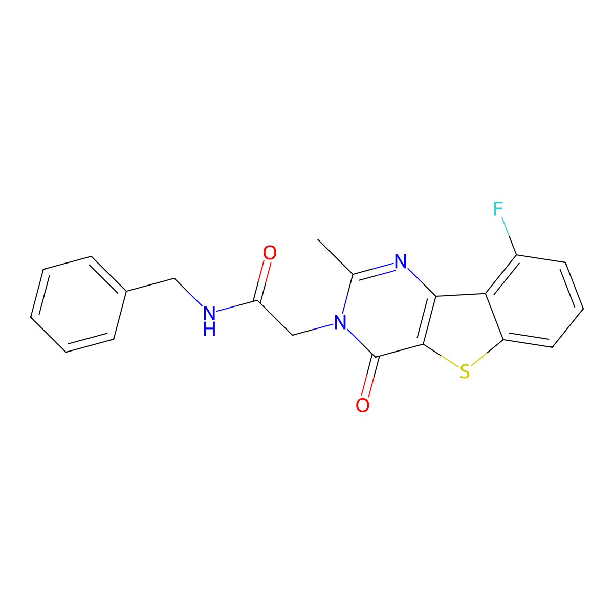 N-benzyl-2-(9-fluoro-2-methyl-4-oxo[1]benzothieno[3,2-d]pyrimidin-3(4H)-yl)acetamide molecular structure, CAS 1040679-12-6