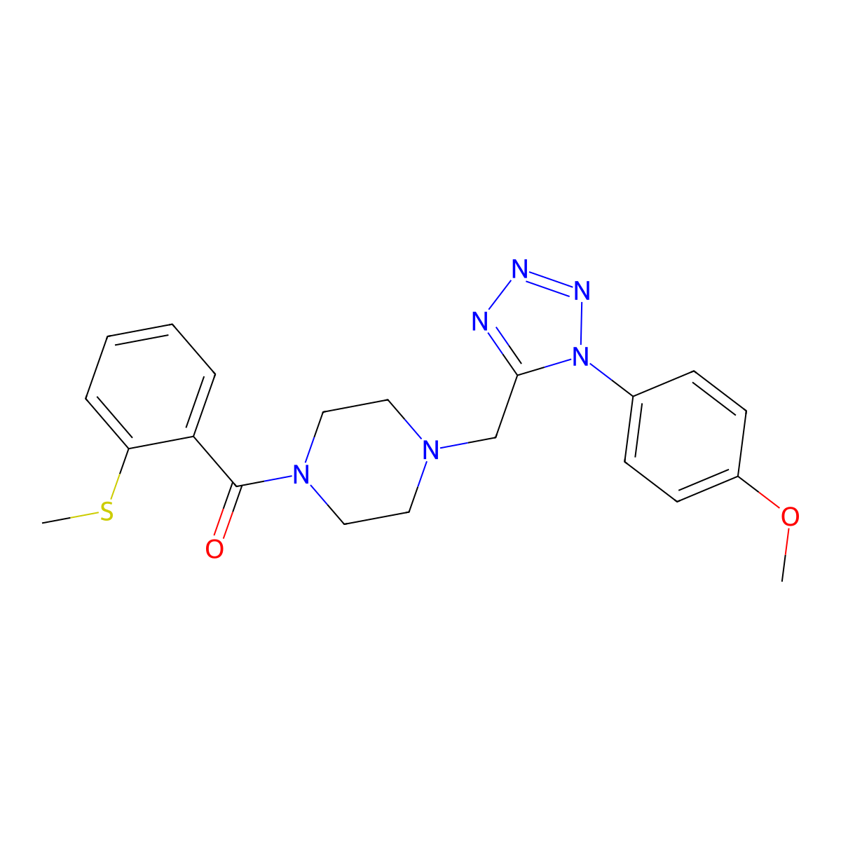 (4-((1-(4-methoxyphenyl)-1H-tetrazol-5-yl)methyl)piperazin-1-yl)(2-(methylthio)phenyl)methanone molecular structure, CAS 1040679-15-9