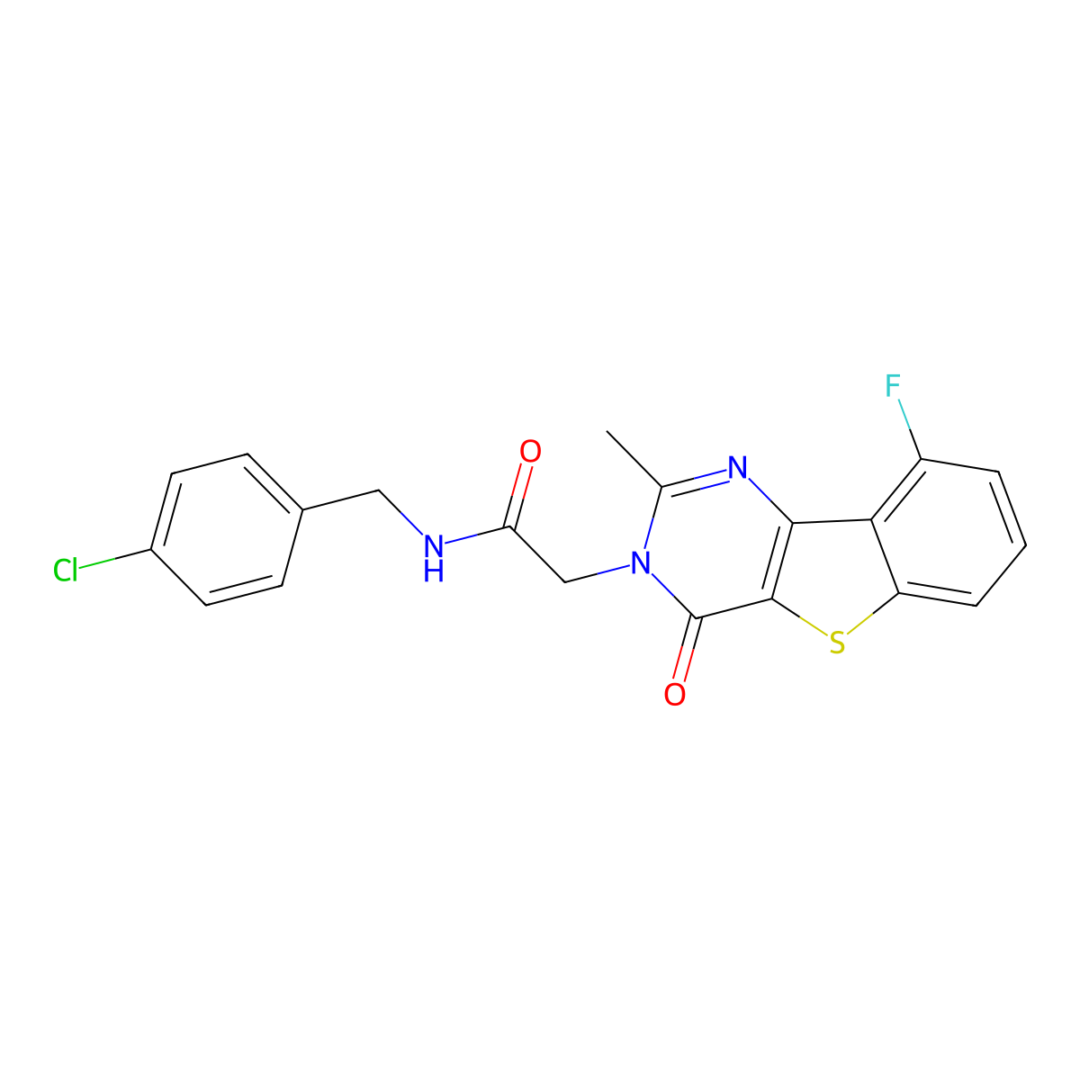 N-(4-chlorobenzyl)-2-(9-fluoro-2-methyl-4-oxo[1]benzothieno[3,2-d]pyrimidin-3(4H)-yl)acetamide molecular structure, CAS 1040679-16-0