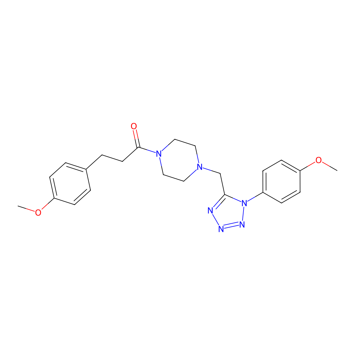 3-(4-methoxyphenyl)-1-(4-((1-(4-methoxyphenyl)-1H-tetrazol-5-yl)methyl)piperazin-1-yl)propan-1-one molecular structure, CAS 1040679-19-3