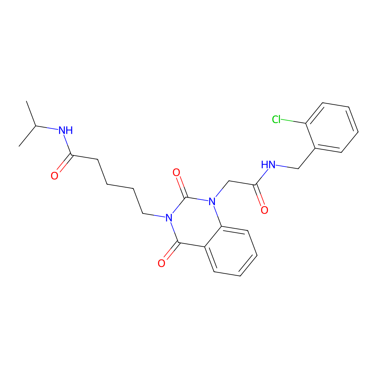 5-[1-({[(2-chlorophenyl)methyl]carbamoyl}methyl)-2,4-dioxo-1,2,3,4-tetrahydroquinazolin-3-yl]-N-(propan-2-yl)pentanamide molecular structure, CAS 1040679-22-8